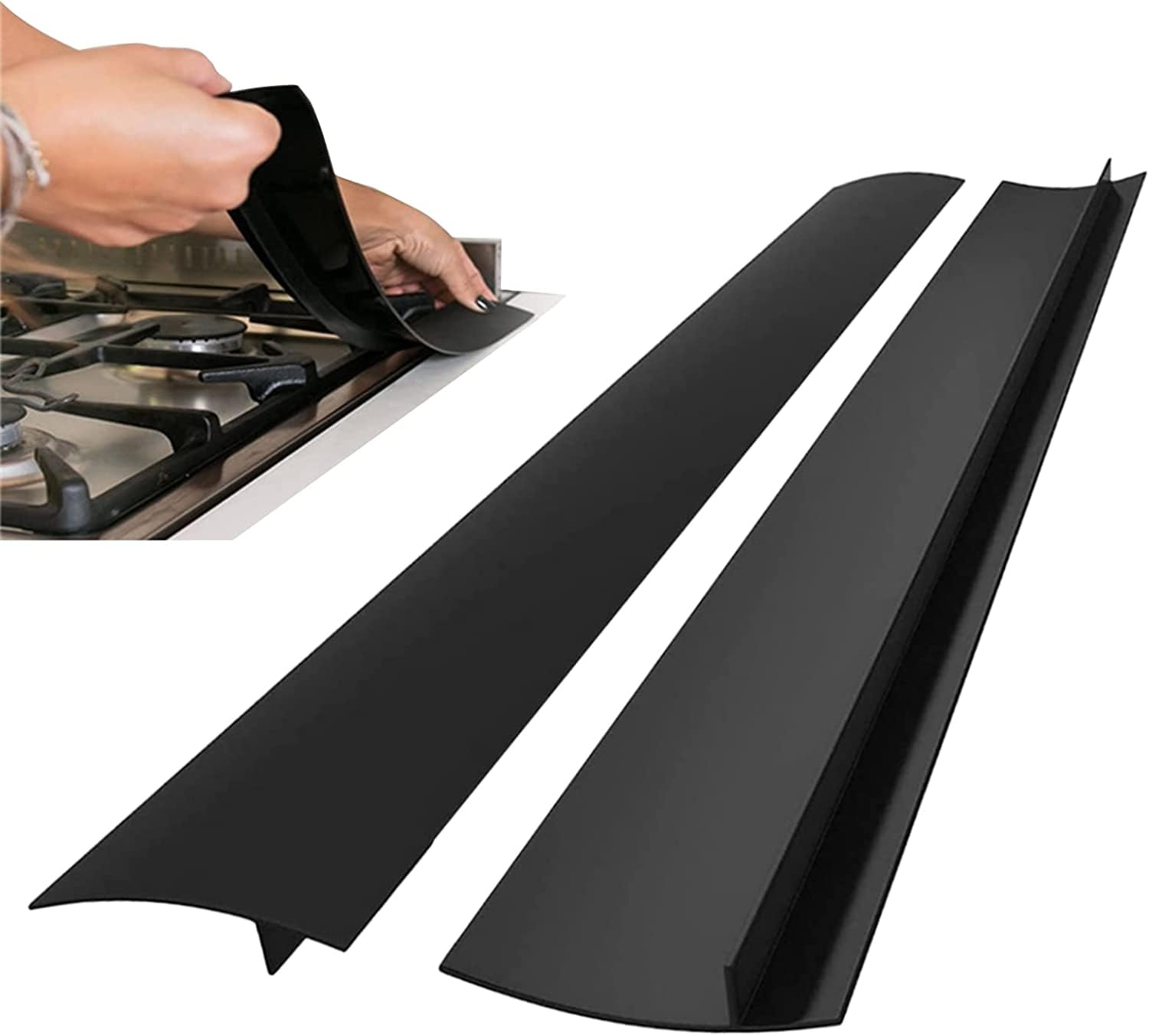 2 Pack 21 Inch Silicone Stove Gap Covers - Heat Resistant, Non-Slip Counter Gap Filler for Dustproof & Waterproof Protection (Black) - Perfect for Kitchen Safety and Cleanliness Between Stove and Countertop