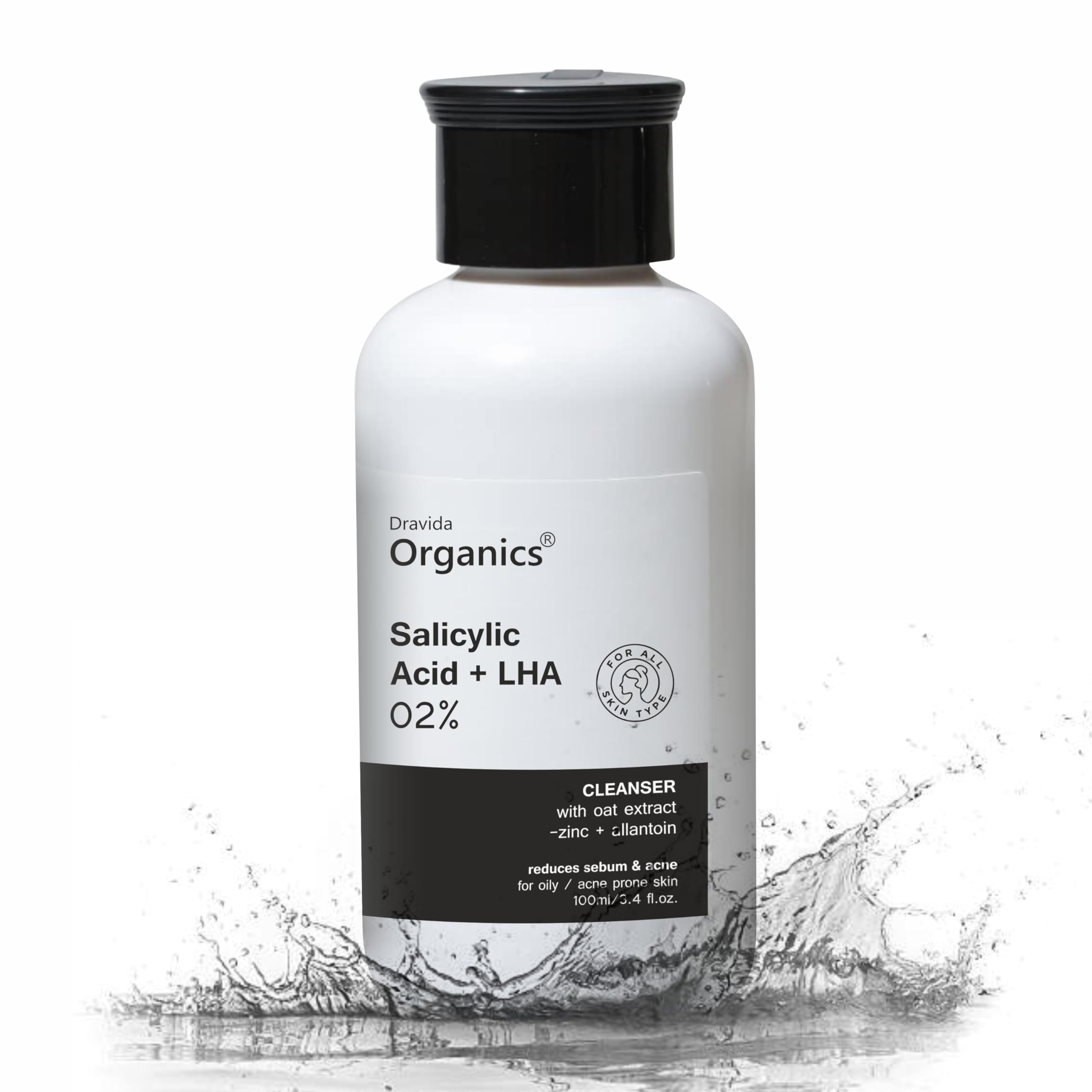 Dravida Organics 2% Salicylic Acid Face Wash for Oily Skin - Oil Control & Anti-Acne Cleanser for Men & Women (100ml) | Deep Cleansing & Pore Minimizing for Clear Skin | Perfect for Daily Skincare Routine & Acne-Prone Skin Care