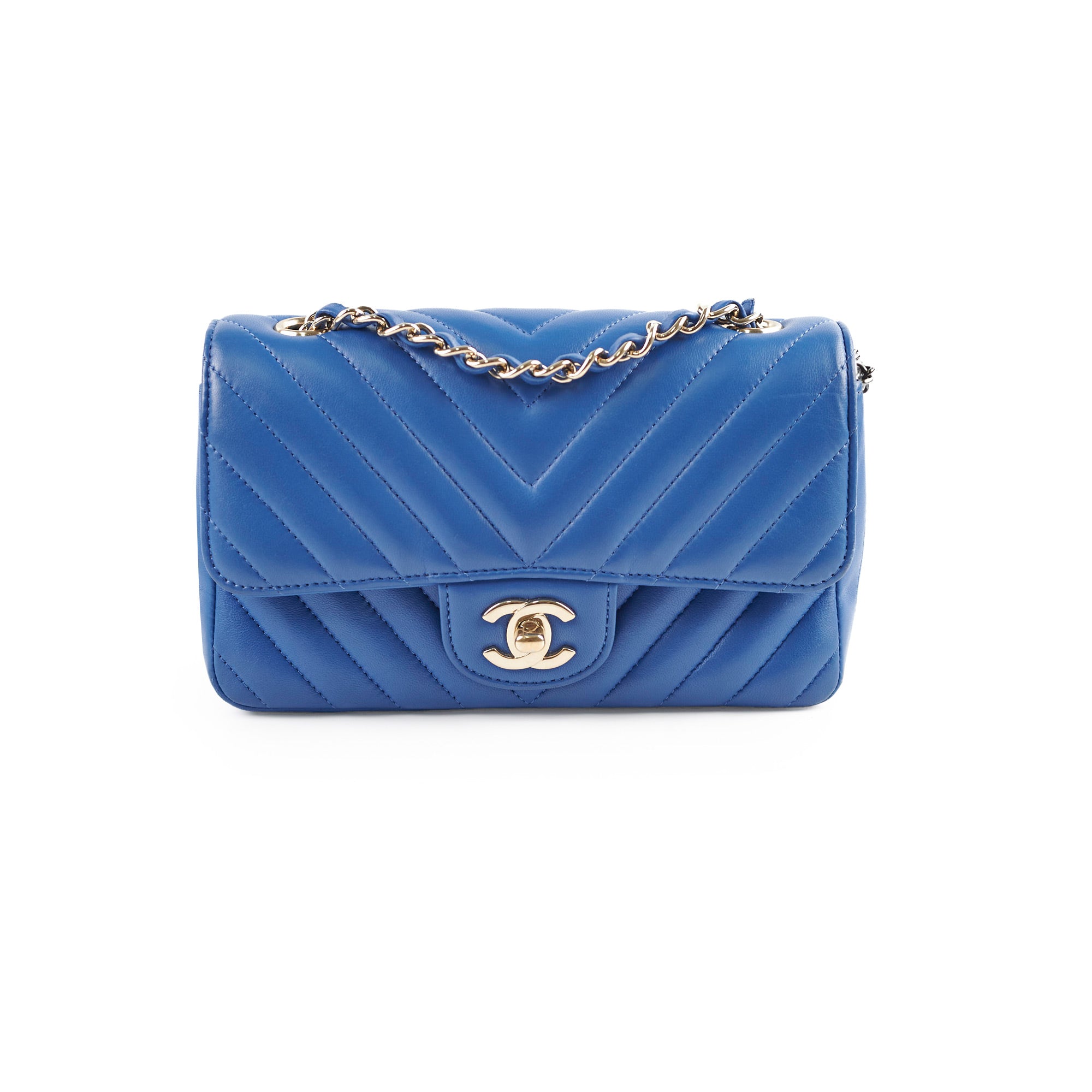 Chanel Mini Rectangular Classic Chevron Lambskin Blue Handbag - Authentic Luxury Crossbody Bag for Women | Perfect for Evening Parties, Date Nights & Special Occasions