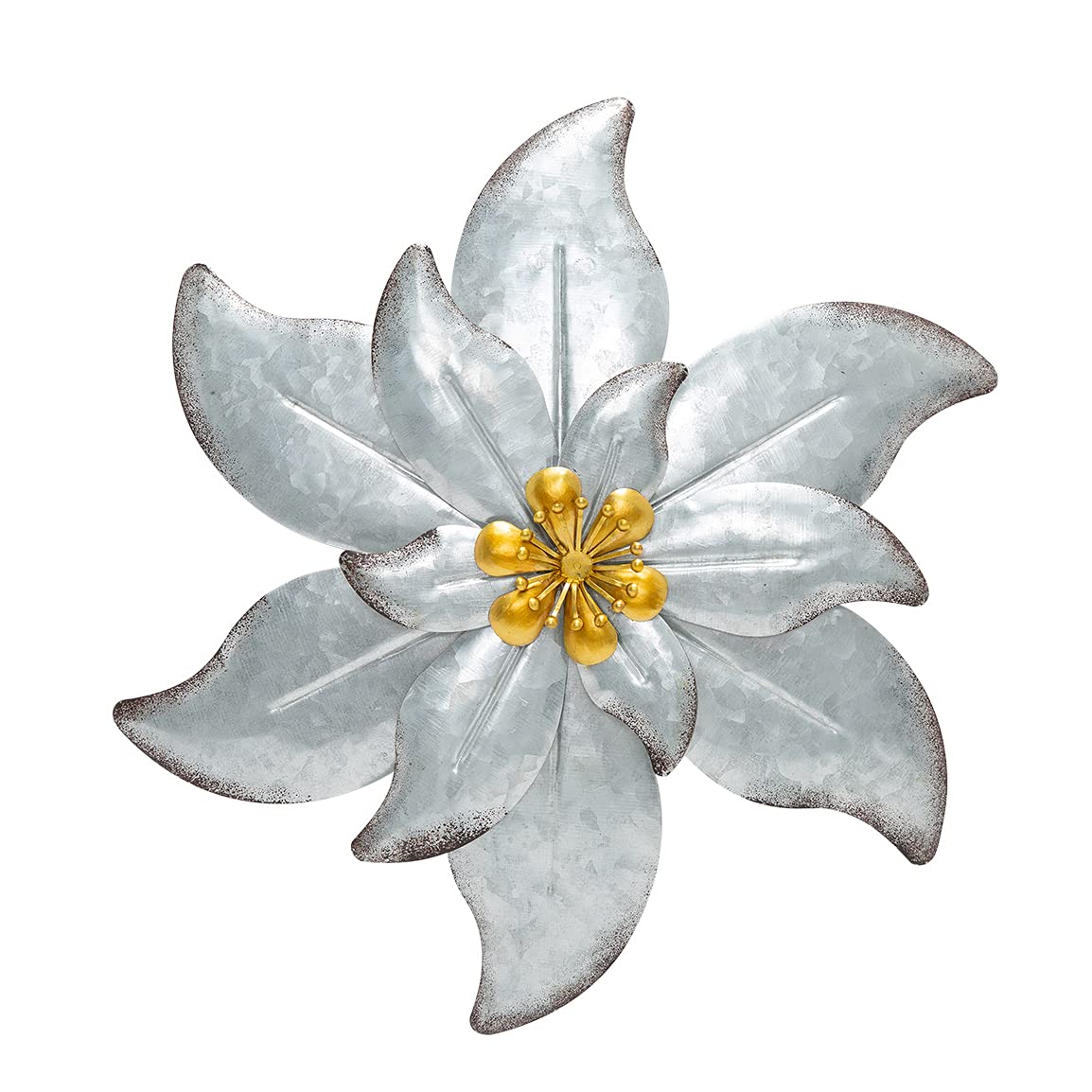12 Inch Large Metal Flower Wall Art Decor - Silver Indoor Outdoor Wall Hanging for Home, Bathroom, Living Room, Office, Garden, Balcony, Patio, Porch & Yard Decoration - Perfect for Boho Chic, Farmhouse & Modern Home Decor Styles