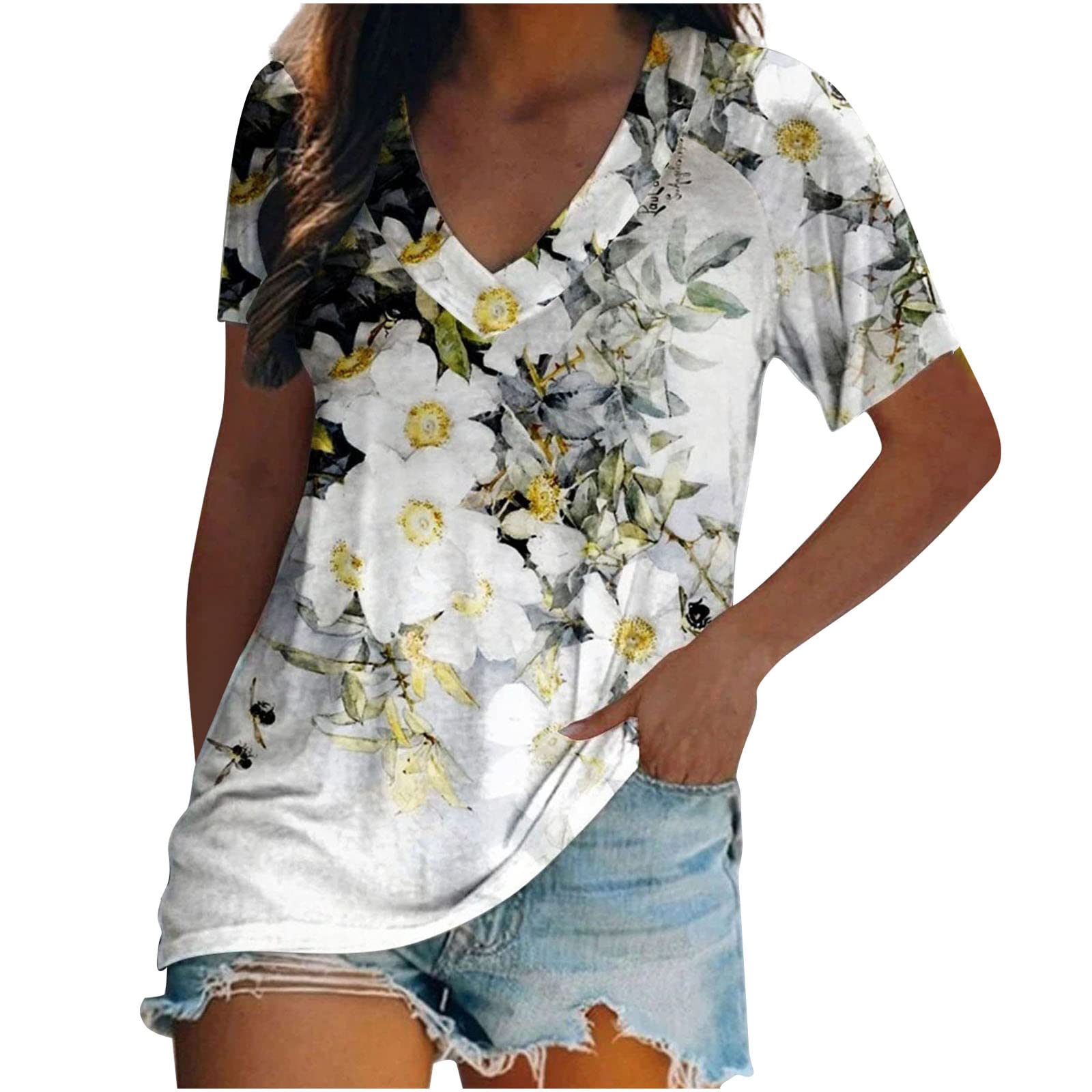 Women's Summer Tunic Tops - Sexy Short Sleeve T-Shirts for Leggings | Casual Wear & Layering Outfits