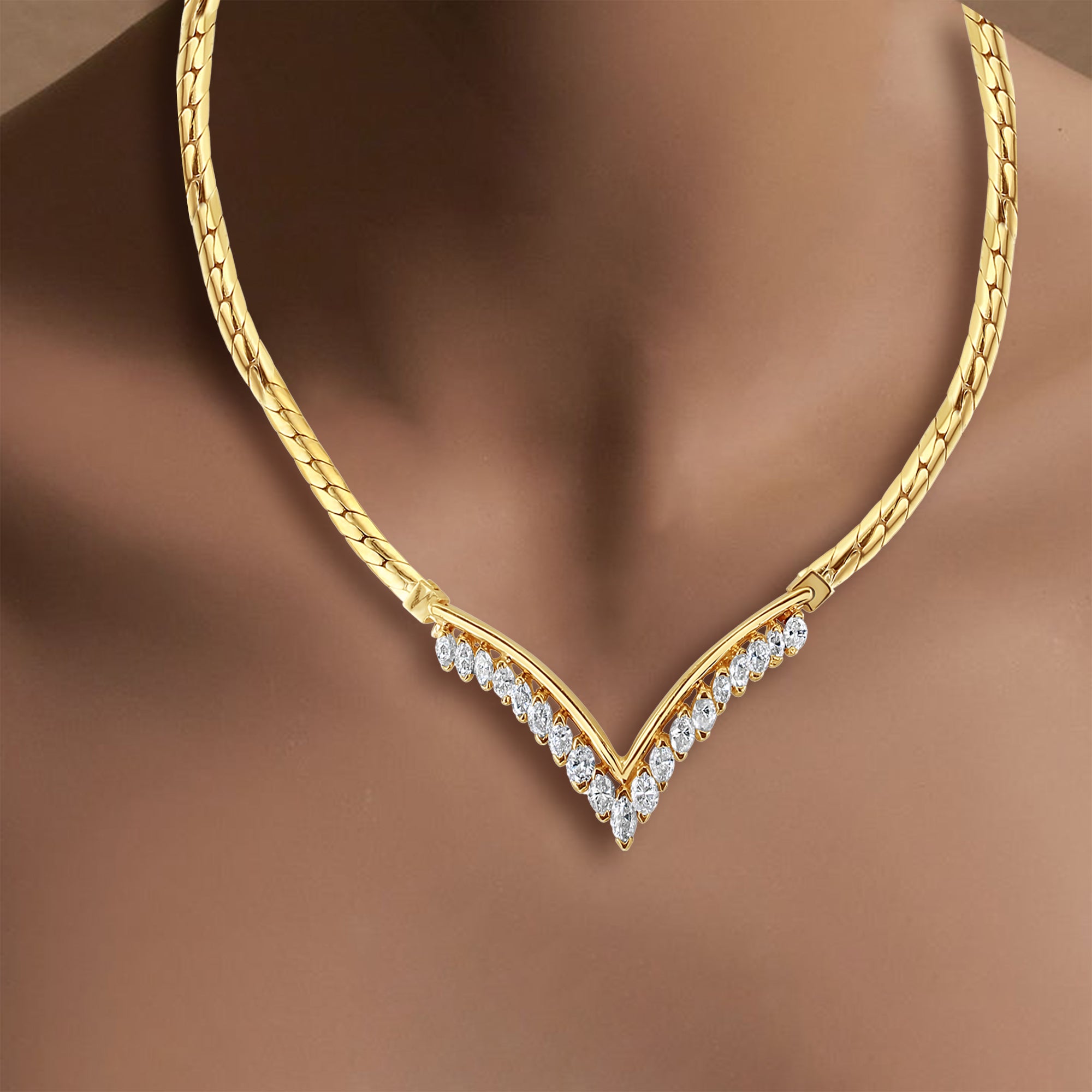 Elegant Marquise 'V' Shaped Diamond Chevron Necklace - 14K Gold Pendant for Women | Perfect for Weddings, Anniversaries & Special Occasions