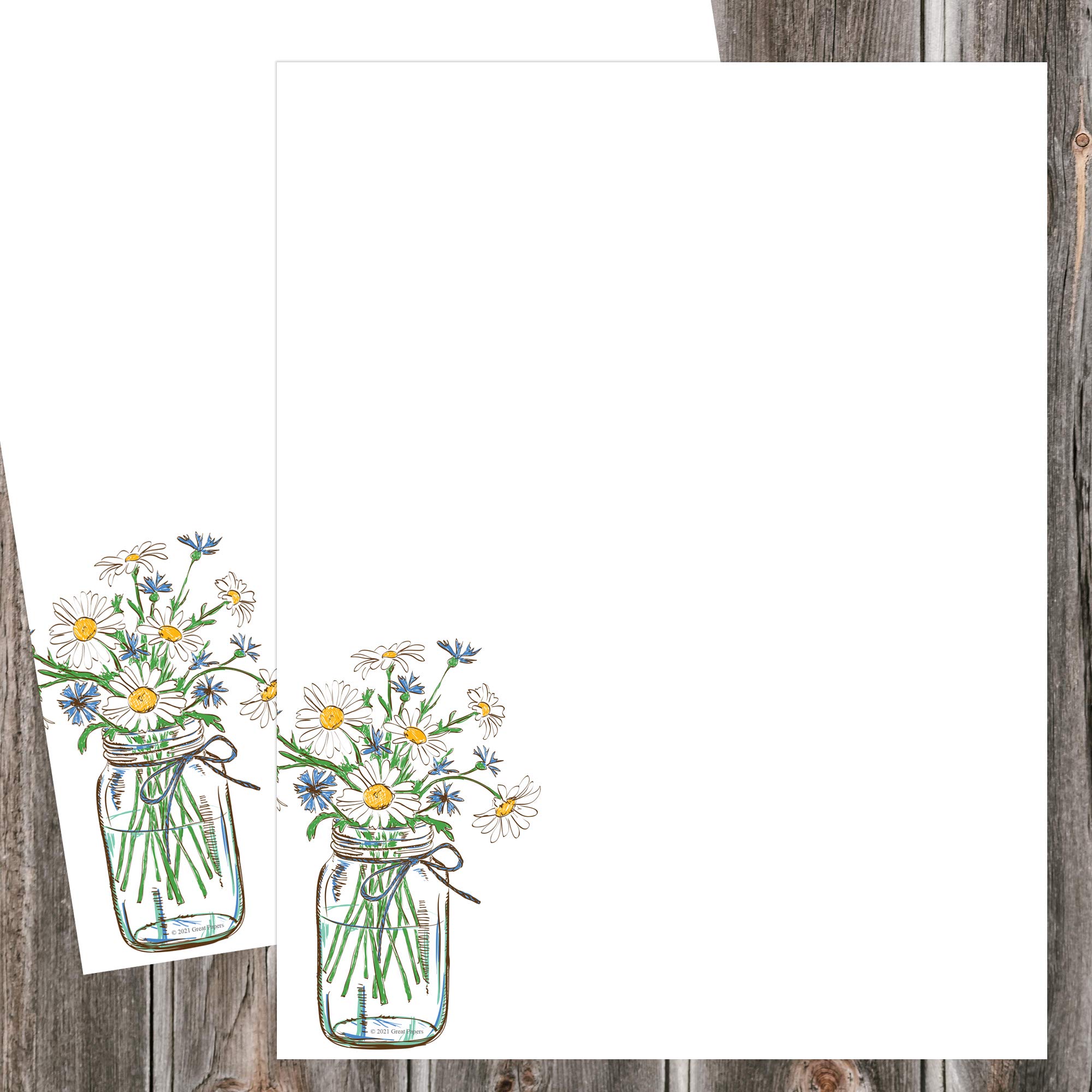 Premium Mason Daisies Letterhead Stationery Paper - 8.5