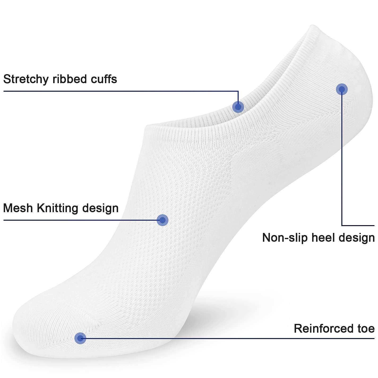 KOOOGEAR Women's No Show Socks 6-Pack - Low Cut Non Slip Cotton Liner Socks for Sneakers, Loafers & Boat Shoes | Size 4-7 | Breathable & Comfortable for Everyday Wear, Workouts & Casual Outfits