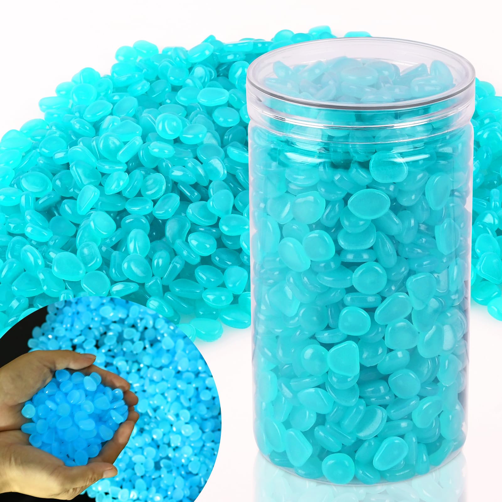 1000pcs Glow in The Dark Rocks - Light Blue Luminous Pebbles for Outdoor & Indoor Decor, Fish Tank, Aquarium, Garden, Lawn, Patio | DIY Home Decoration Ideas - Perfect for Nighttime Landscaping & Party Decor