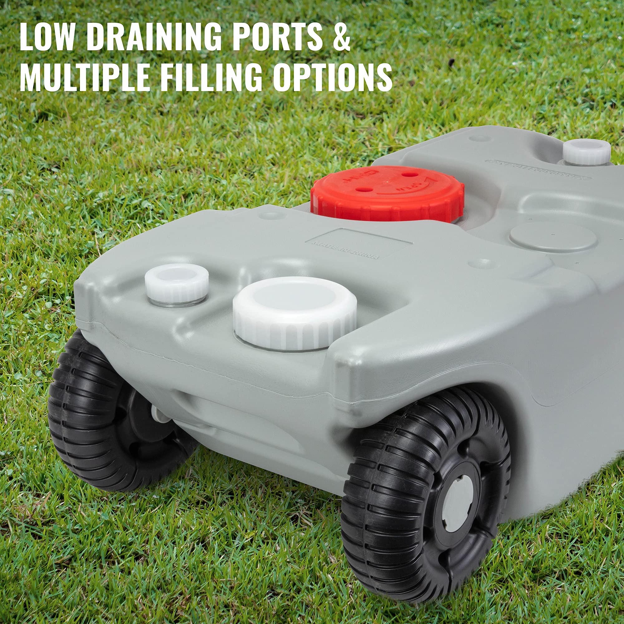 Hike Crew RV 10.6 Gallon Portable Waste Holding Tank - Odorless Black & Grey Water Tote for Campers & Travel Trailers with Rotating Drain Spout, Filling Port, Collapsible Handle & Wheels | Easy Emptying for RV Trips, Camping & Outdoor Adventures