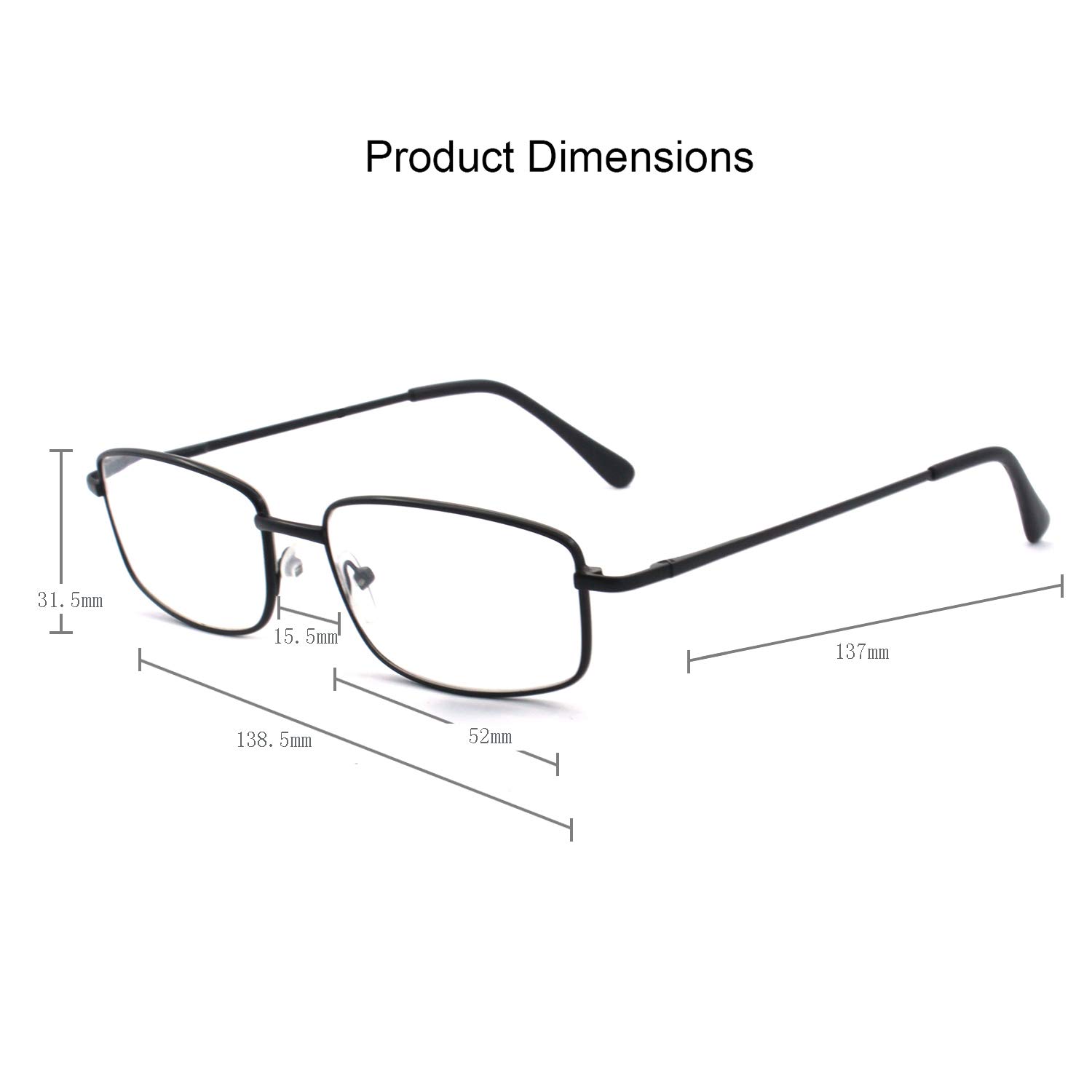 Extra Wide Rectangular Metal Reading Glasses for Men and Women - Lightweight Blue Light Blocking Readers for Office, Reading & Computer Use