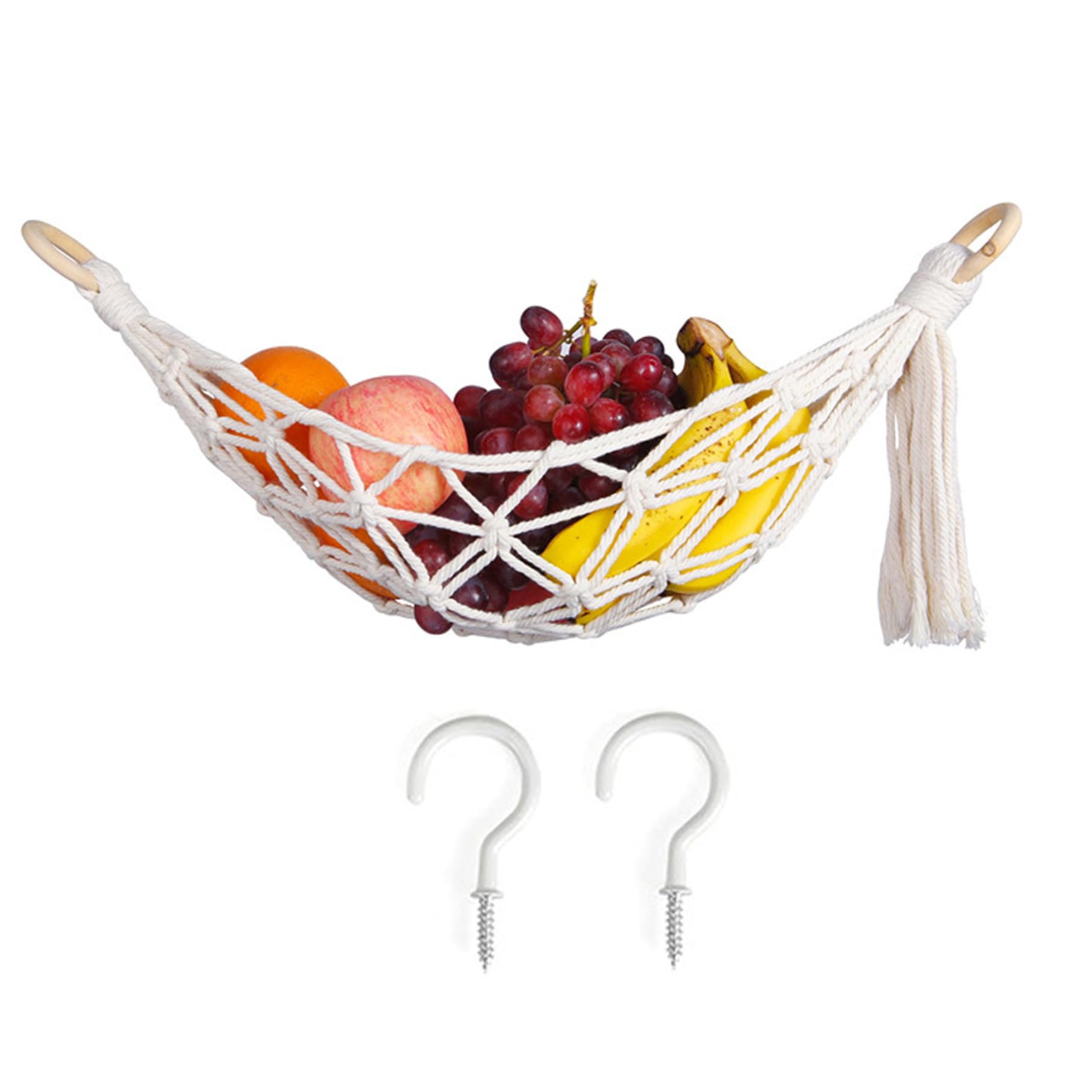 1PC Large Macrame Under Cabinet Hanging Fruit Hammock - Space Saving Banana & Veggie Basket for Kitchen, Pantry Organization - Perfect for Storing Fruits, Vegetables, Kitchen Decor & Small Items