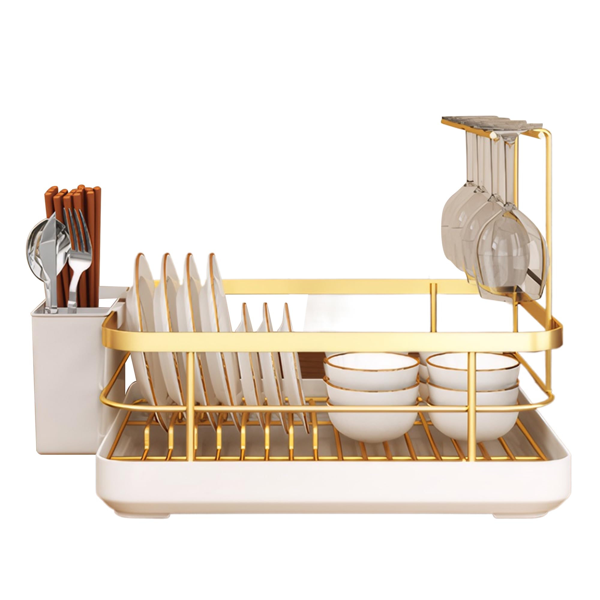 2024 Premium Dish Drying Rack - 3-in-1 Space Saving Kitchen Organizer with Utensil Holder & Wine Glass Rack | Sturdy Countertop Drying Station for Dishes, Cups & Cutlery | Perfect for Small Kitchens, Apartments & RV Use