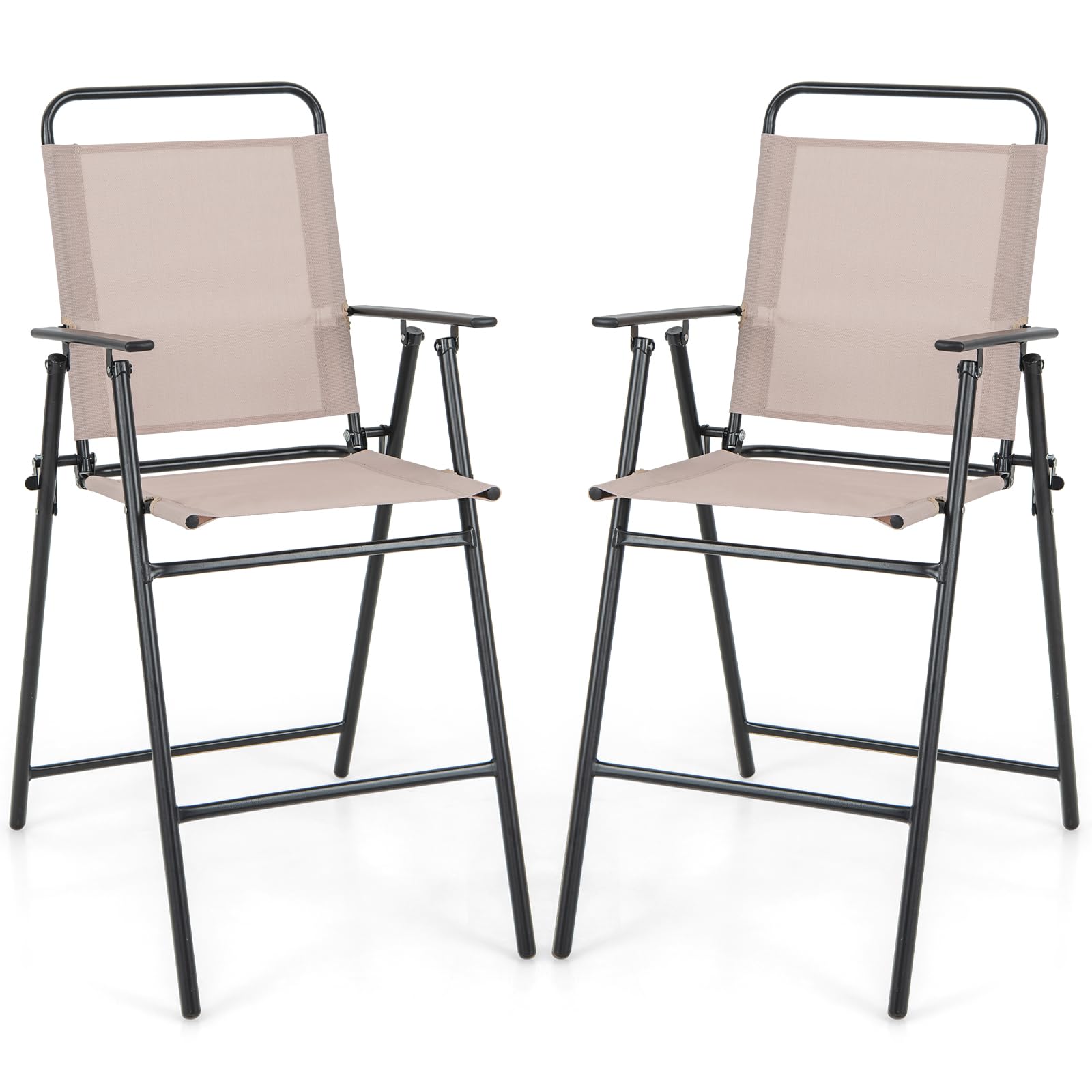 Giantex Outdoor Folding Bar Chair Set of 2 - Patio Bar Stools with Backrest, Armrests & Footrest - Heavy Duty 330 LBS Capacity Metal Frame Bar-Height Chairs for Backyard, Poolside, Balcony, Deck - Perfect for Outdoor Dining, Entertaining & Relaxation