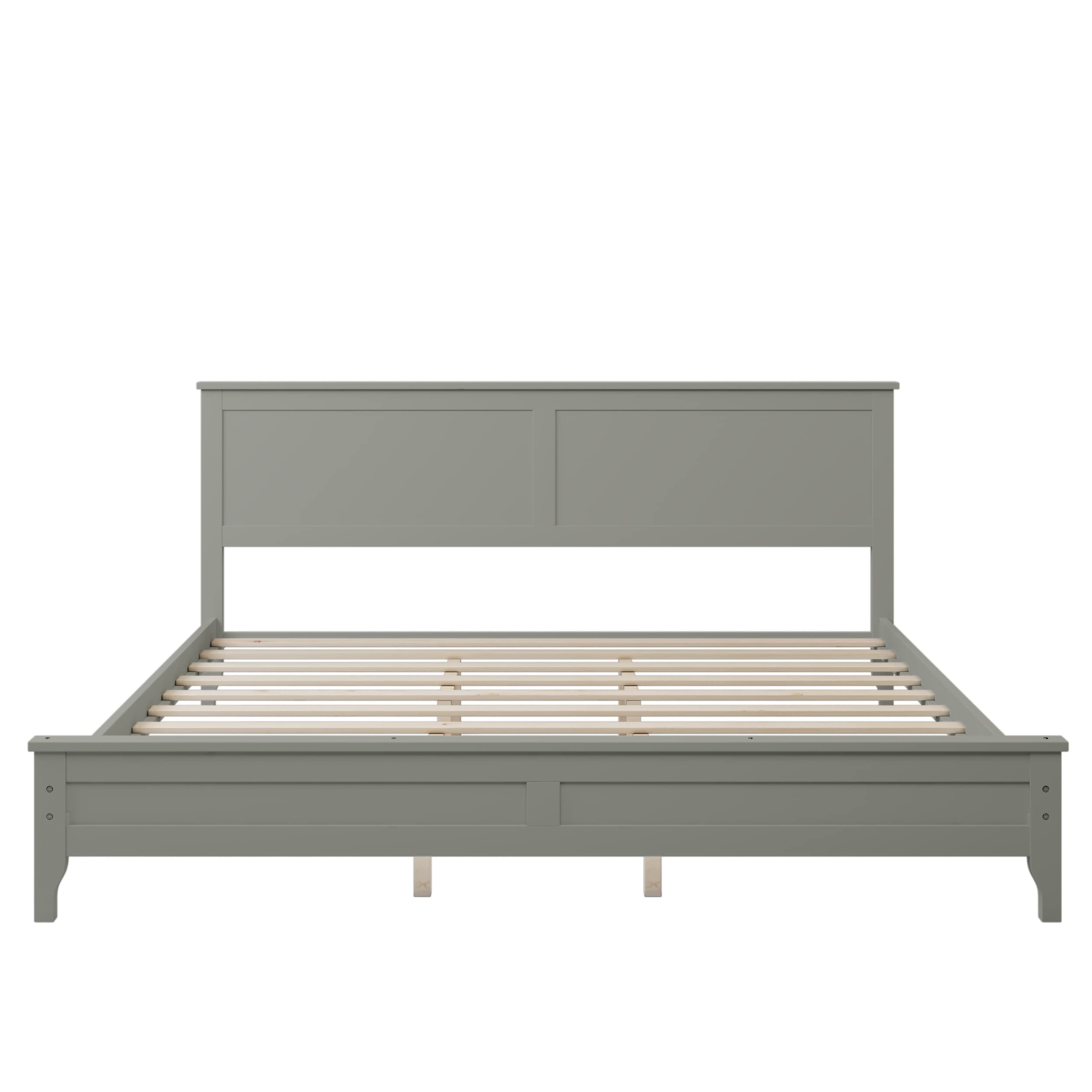 Solid Wood King Platform Bed Frame with Headboard - No Box Spring Needed, Sturdy Support for Adults, Modern Gray Bedroom Furniture - Perfect for Master Bedrooms, Guest Rooms & Small Spaces