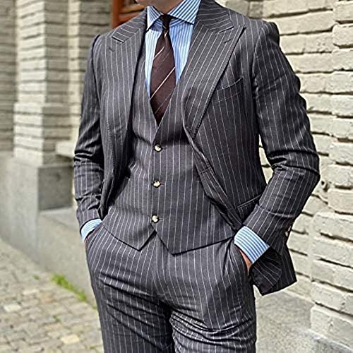 Slim Fit 3-Piece Men's Formal Suit | Pinstripe Wedding Tuxedo Set (Blazer, Vest & Pants) for Groom, Business & Special Occasions