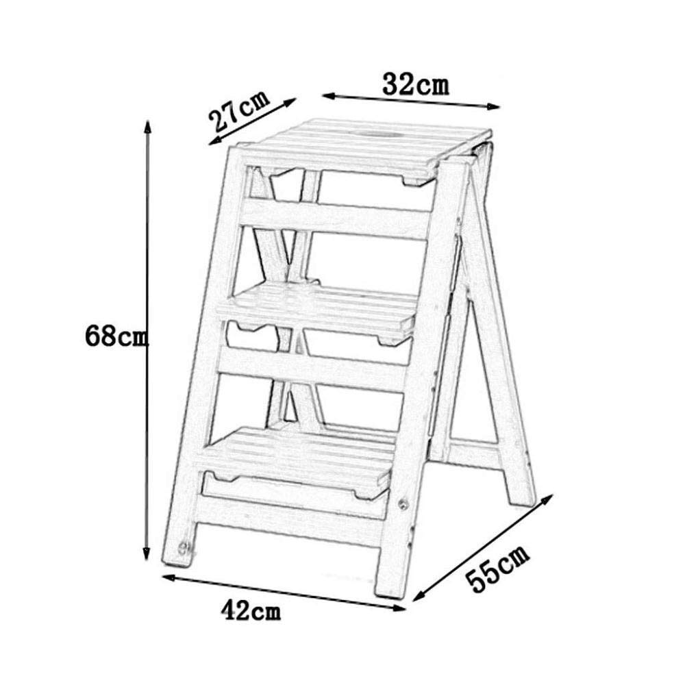 3-Step Wooden Folding Step Stool for Indoor Use - Solid Wood Climbing Stool with Flower Stand, Multi-Functional Ladder Chair for Home, Kitchen, Bathroom & Storage