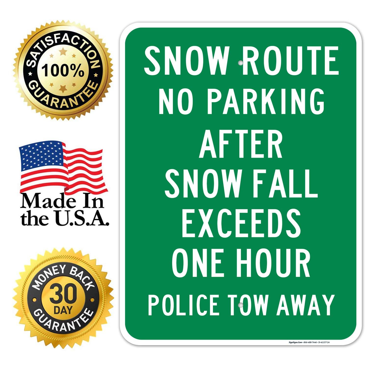 No Parking After Snowfall Sign - 18x24 Inches Rust-Free .063 Aluminum, Fade Resistant - Easy Mounting for Indoor/Outdoor Use - Made in USA - Perfect for Driveways, Parking Lots & Winter Road Safety