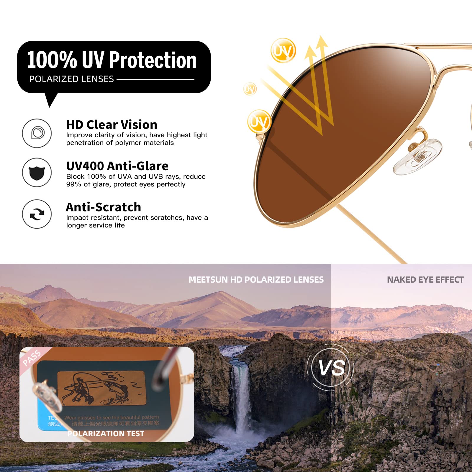 MEETSUN Polarized Aviator Sunglasses for Men & Women - UV400 Protection, Metal Frame - Perfect for Driving, Outdoor Activities & Fashion Accessories