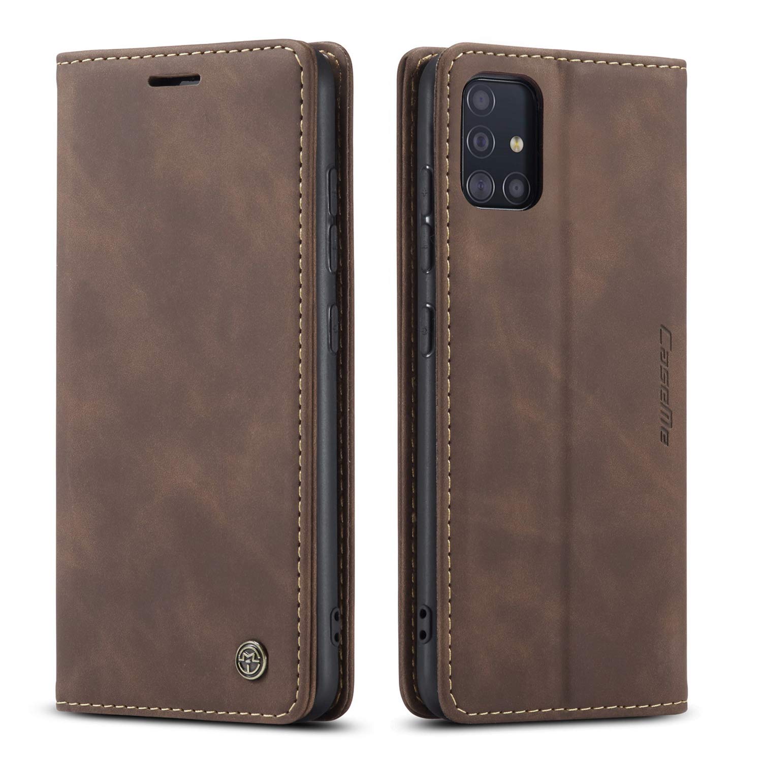 Samsung Galaxy A51 5G Leather Wallet Case with Card Holder & Kickstand - Magnetic Flip Cover for 6.5 Inch Phone (Coffee Brown) - Perfect for Work, Travel & Daily Protection