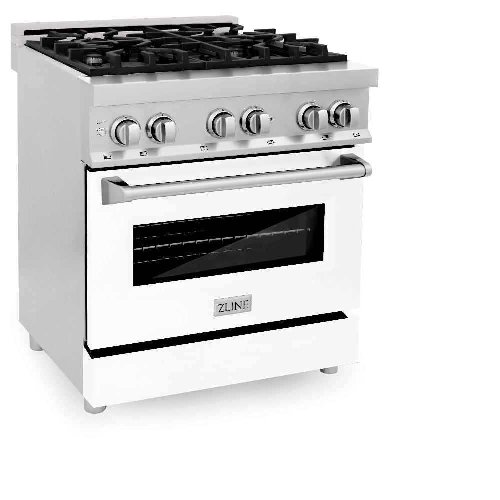 ZLINE 30-inch 4.0 cu. ft. Dual Fuel Range with 4 Burner Gas Cooktop & Electric Convection Oven - Stainless Steel with White Matte Door (RA WM 30) | Perfect for Modern Kitchens, Home Chefs & Professional Cooking