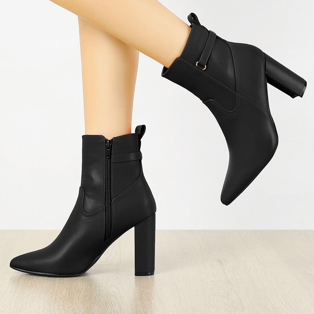 Allegra K Women's Chunky Heel Pointed Toe Ankle Boots - Stylish Fall & Winter Fashion for Office, Party & Date Night Outfits
