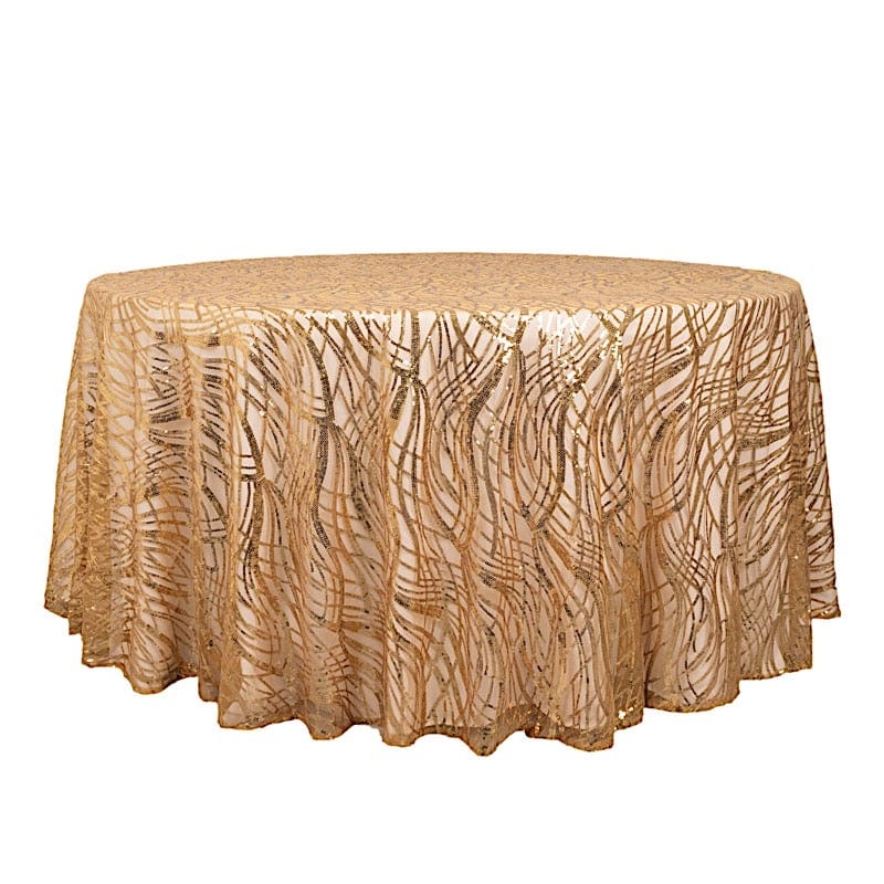120 Mesh Round Tablecloth with Wavy Embroidered Sequins - Elegant Party Decor for Weddings, Banquets & Special Events