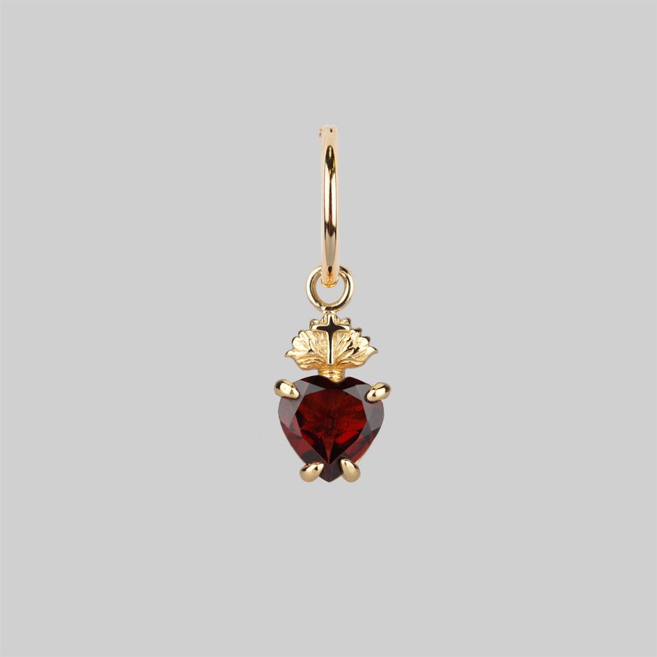 Sacred Heart Garnet Earrings in Gold - Elegant Dangle Earrings for Women, Perfect for Valentine's Day, Anniversary & Special Occasions