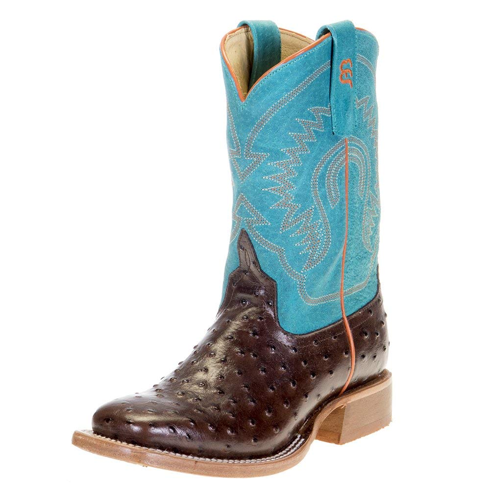 Kids Cowboy Boots for Boys - Turquoise & Chocolate Top Horse Power Impostrich Collection | Western Style Boots for Riding, Parties & Outdoor Adventures