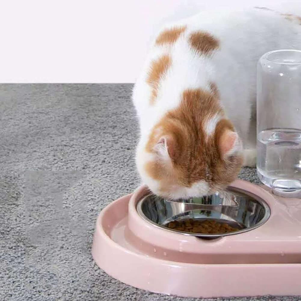 Elevated Double Pet Bowls with Automatic Water Dispenser - Detachable Stainless Steel No-Spill Dog & Cat Feeder for Small/Medium Pets - Perfect for Home, Travel, and Outdoor Use with Puppies, Kittens & Rabbits
