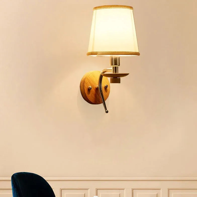 Modern Wooden Base Fabric Shade Wall Lights - Elegant Home Decor for Living Room, Bedroom & Office Lighting