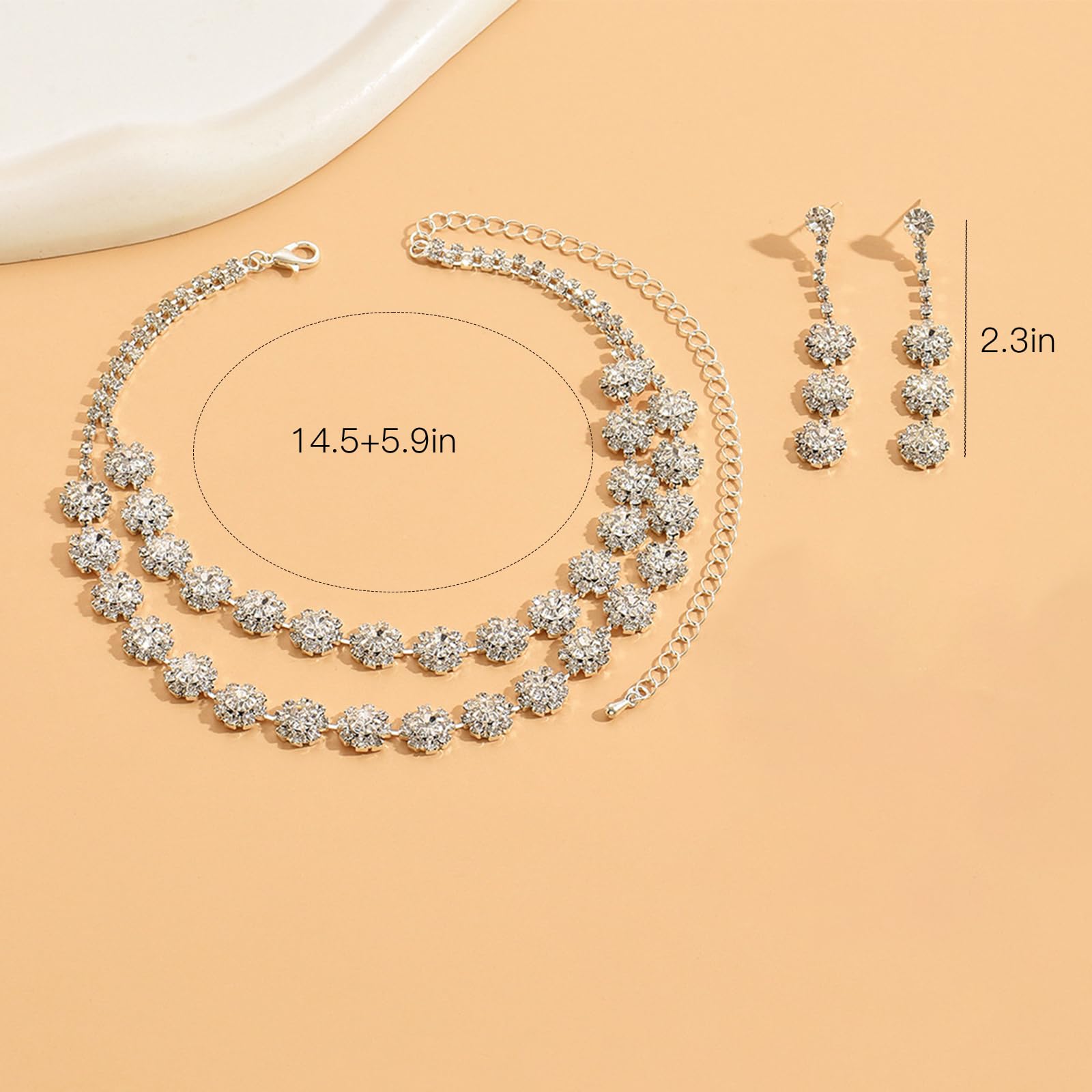 HUASAI Sterling Silver Bridal Jewelry Set - Sparkling Cubic Zirconia Necklace & Earrings for Weddings, Prom, Formal Events | Elegant Wedding Guest Jewelry for Dresses 2024 | Perfect for Bridal Showers, Anniversary Gifts & Special Occasions