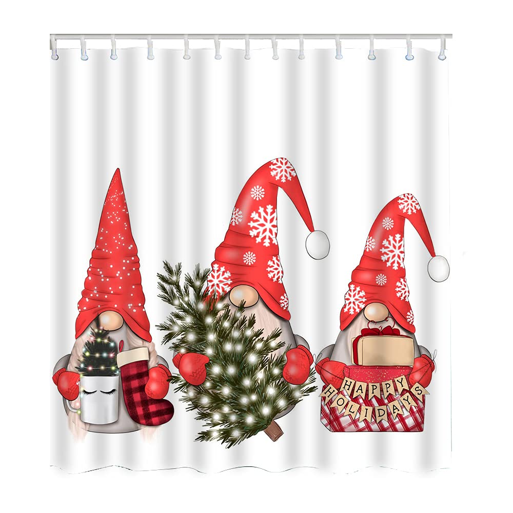 WONDERTIFY Christmas Gnome Shower Curtain - Waterproof Holiday Bathroom Decor with Shining Pine Tree, Snowflake & Santa Hat Design - 72x84 Inch for Festive Home Decor | Perfect for Christmas Bathroom, Guest Room & Holiday Party Decorations