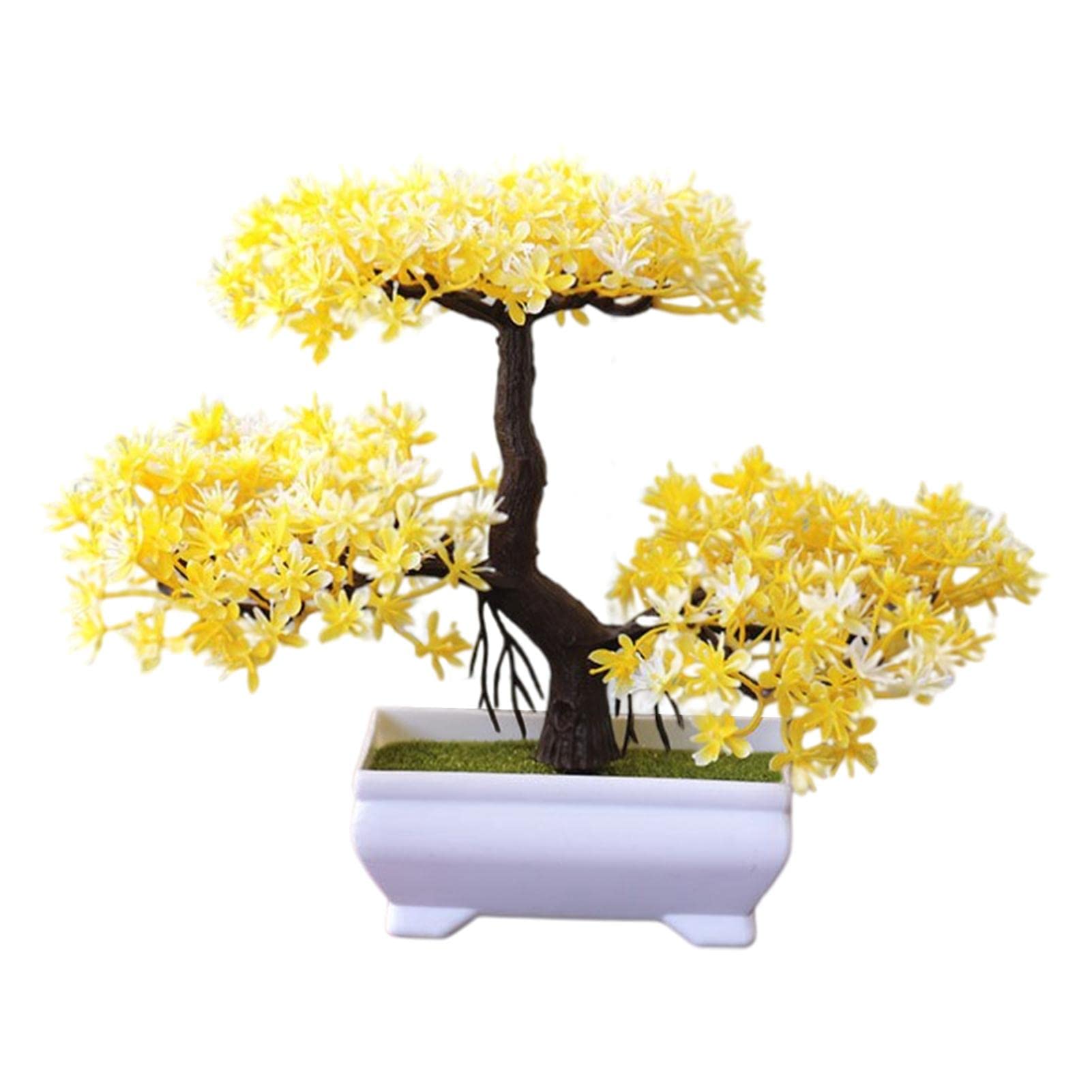 QAHEART Mini Artificial Bonsai Tree - Realistic Potted Plant Decor for Desk, Home & Office | Small Fake Tree with Flowers for Aesthetic Decoration in Hotel, Living Room & Workspace | Perfect Zen Decor for Stress Relief & Feng Shui