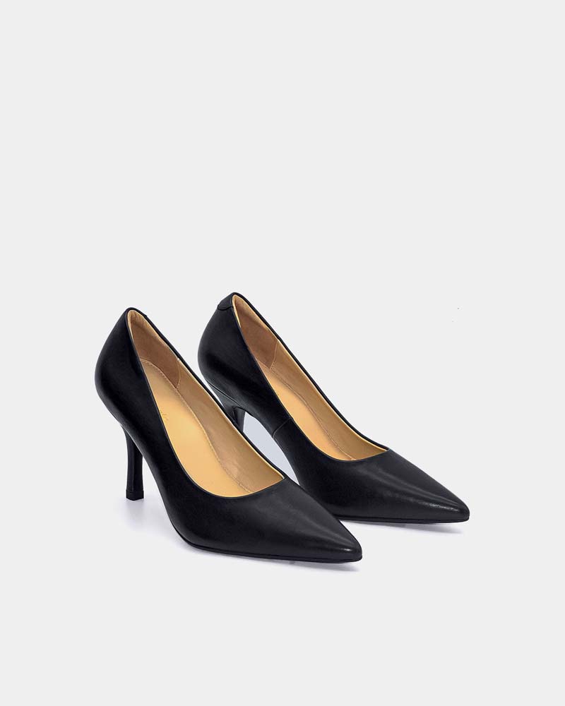 Black Leather Classic Pumps for Women - Elegant Pointed Toe High Heel Shoes for Office, Party & Formal Events | Comfortable & Stylish Dress Shoes