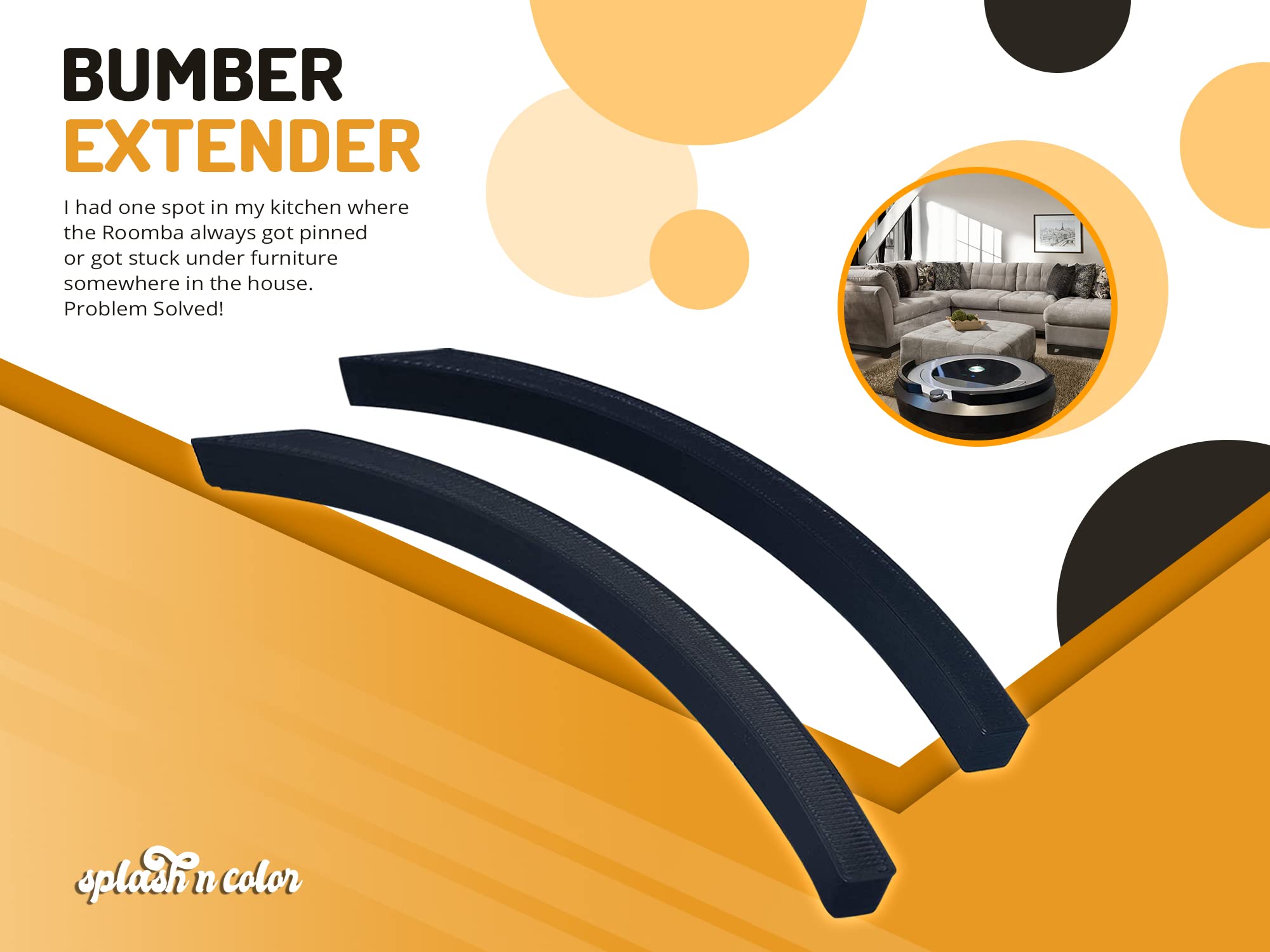 SplashNColor Bumper Extender for Roomba & Eufy Robot Vacuums - Anti-Stuck Height Adjustable Universal Fit - Perfect for Hardwood Floors, Carpets & Pet Hair Cleaning