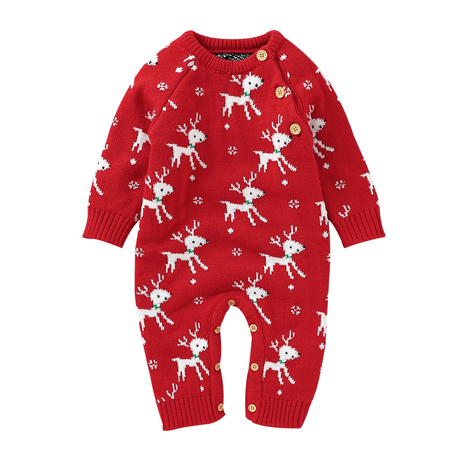 Deer Christmas Jumpsuit Romper for Boys & Girls - Soft Cotton Knitted Baby Outfit (6-9 Months) | Cozy Holiday Sweater for Family Photos & Winter Celebrations