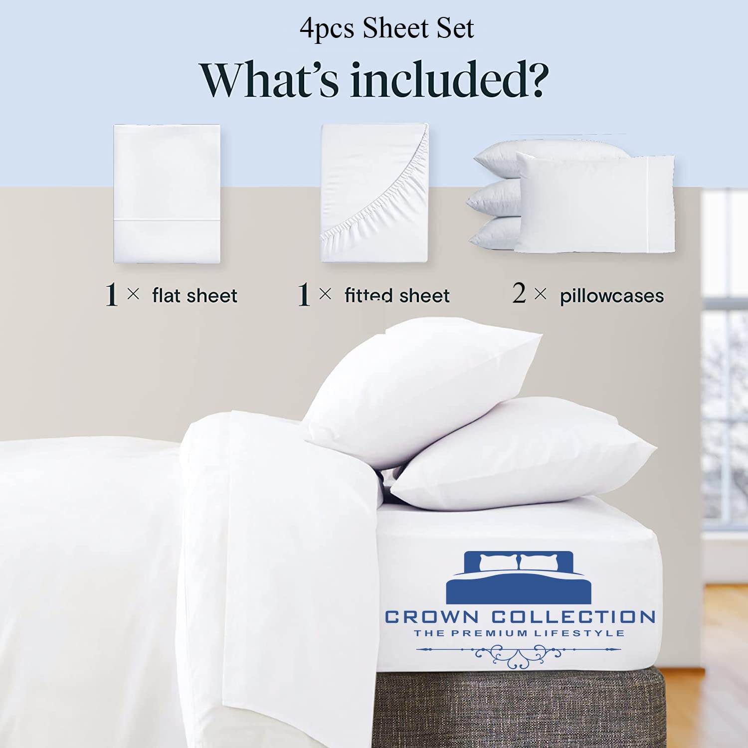 Premium 1000 Thread Count Egyptian Cotton Sheets Set - Full Size Bedding with Fitted Sheet, Flat Sheet & 2 Pillowcases (4 PC) - 16