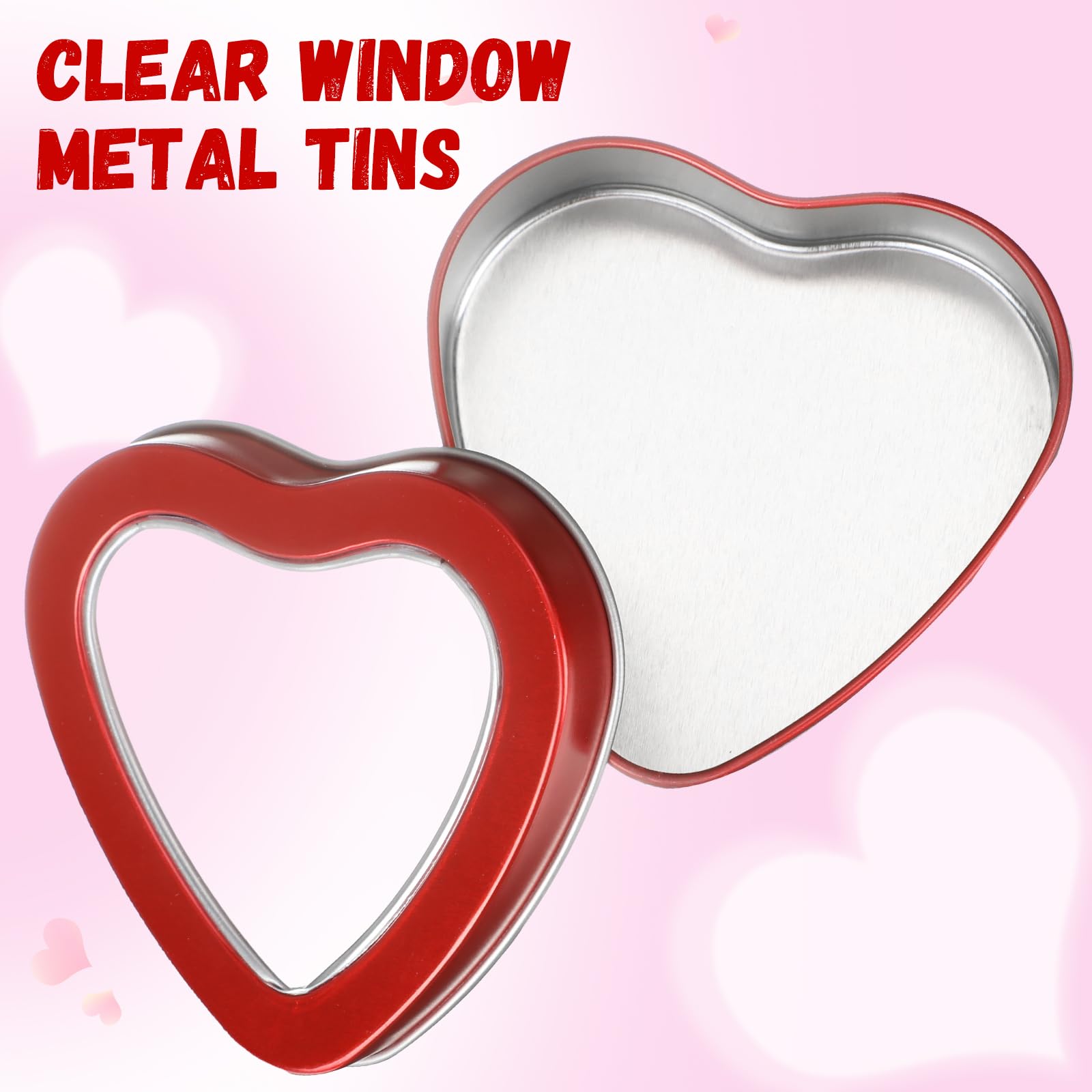 12 Pcs 6.5 oz Heart Shaped Metal Tins with Clear Window Lids - Empty Candle Containers for DIY Candles, Candies, Jewelry & Gift Packaging - Perfect for Mother's Day, Valentine's Day & Romantic Gifts (Red)