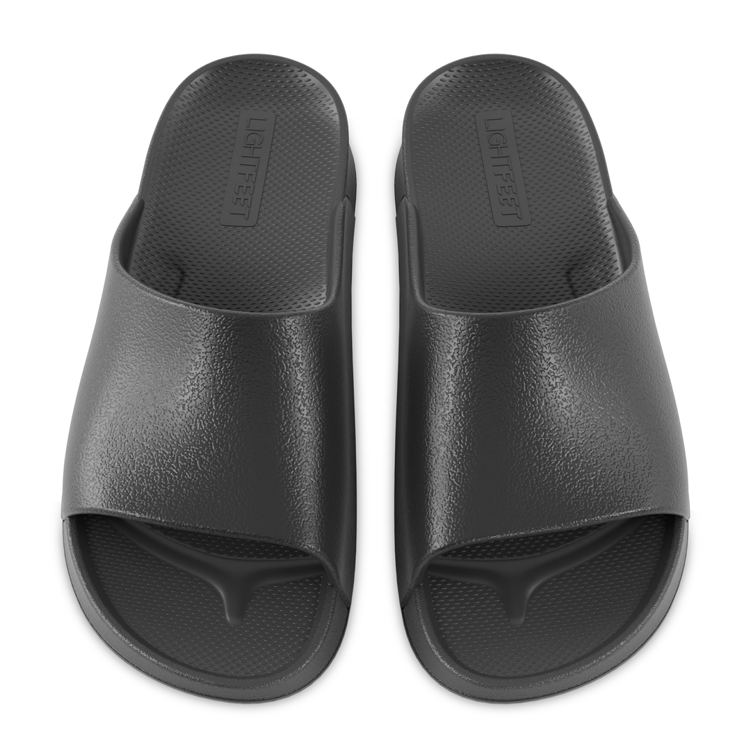 Lightfeet Single Strap Slides for Men & Women - Comfortable Black Sandals for Beach, Pool, and Home Use