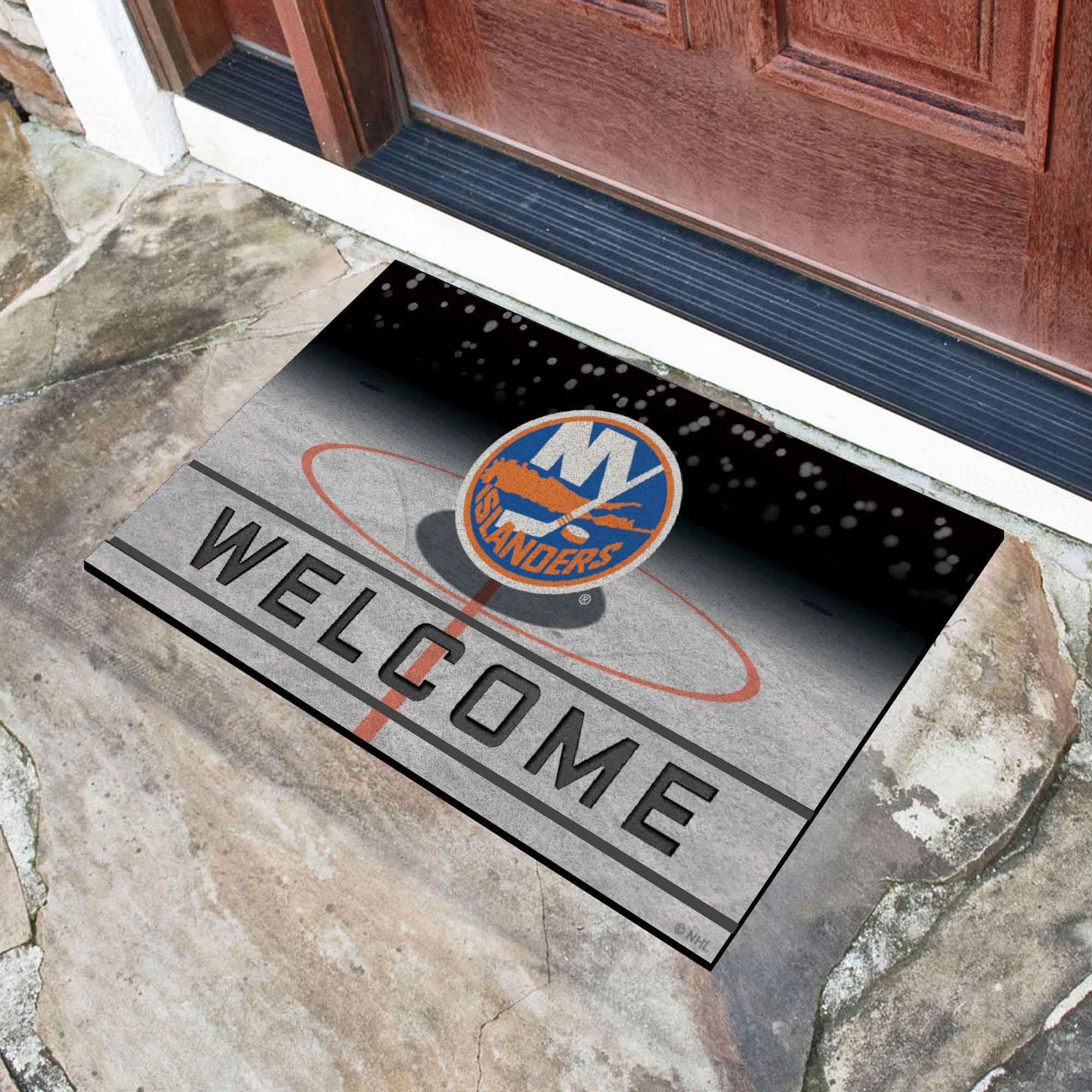 FANMATS 21279 New York Islanders Crumb Rubber Outdoor Door Mat - 18x30 Inches, Non-Slip, Durable, Weather-Resistant for Front Door, Patio, Deck, and Garage Entrance