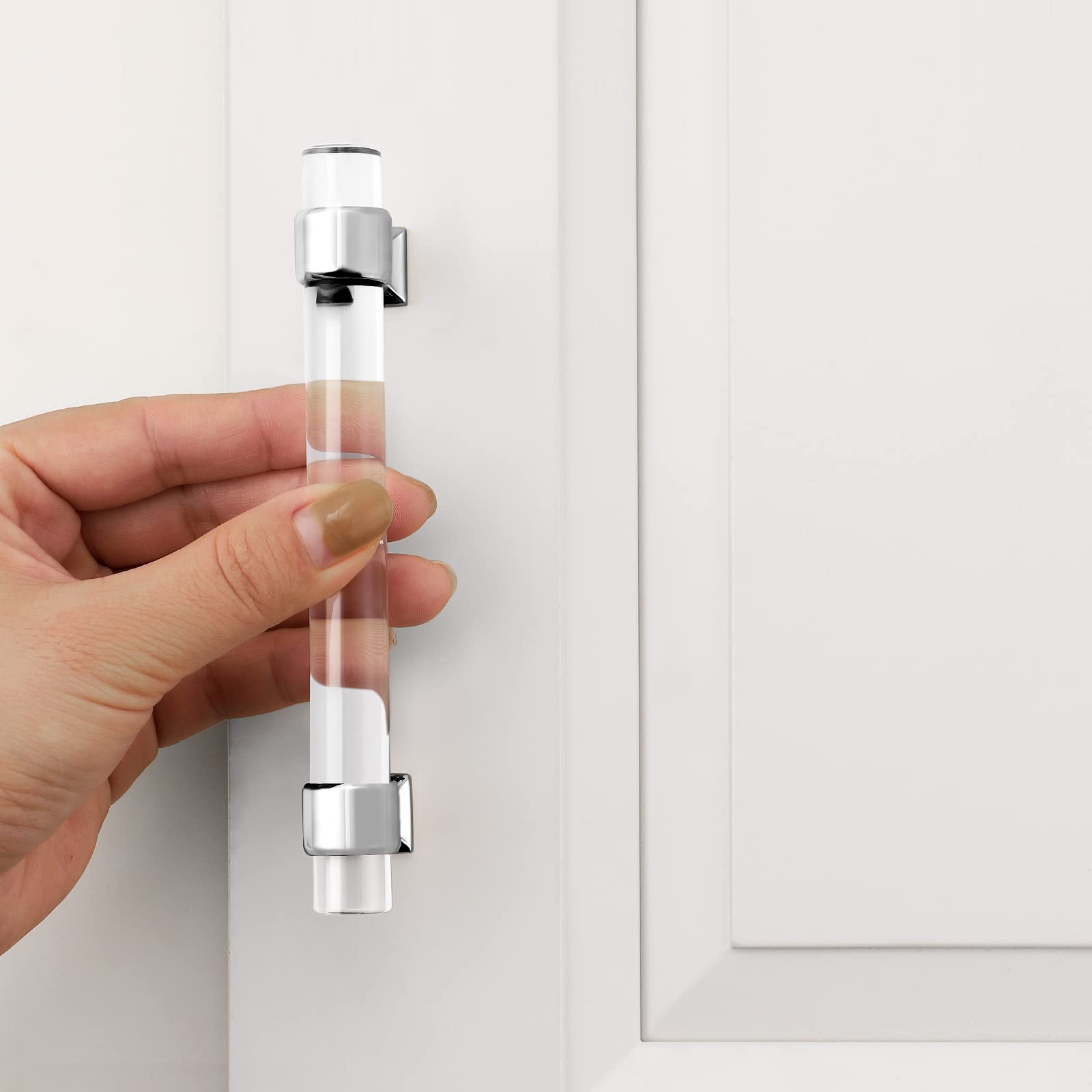Probrico 10 Pack 4 Inch Zinc Alloy Cabinet Handles with Clear Acrylic - Modern Polished Chrome Drawer Pulls for Kitchen & Bathroom Cabinets | Durable Hardware for Cabinet Doors, Dressers, Vanities and Furniture Upgrades
