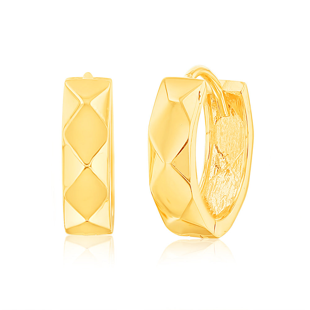 9ct Yellow Gold 13mm Faceted Small Hoop Earrings for Women - Elegant Everyday Jewelry for Work, Date Night & Special Occasions