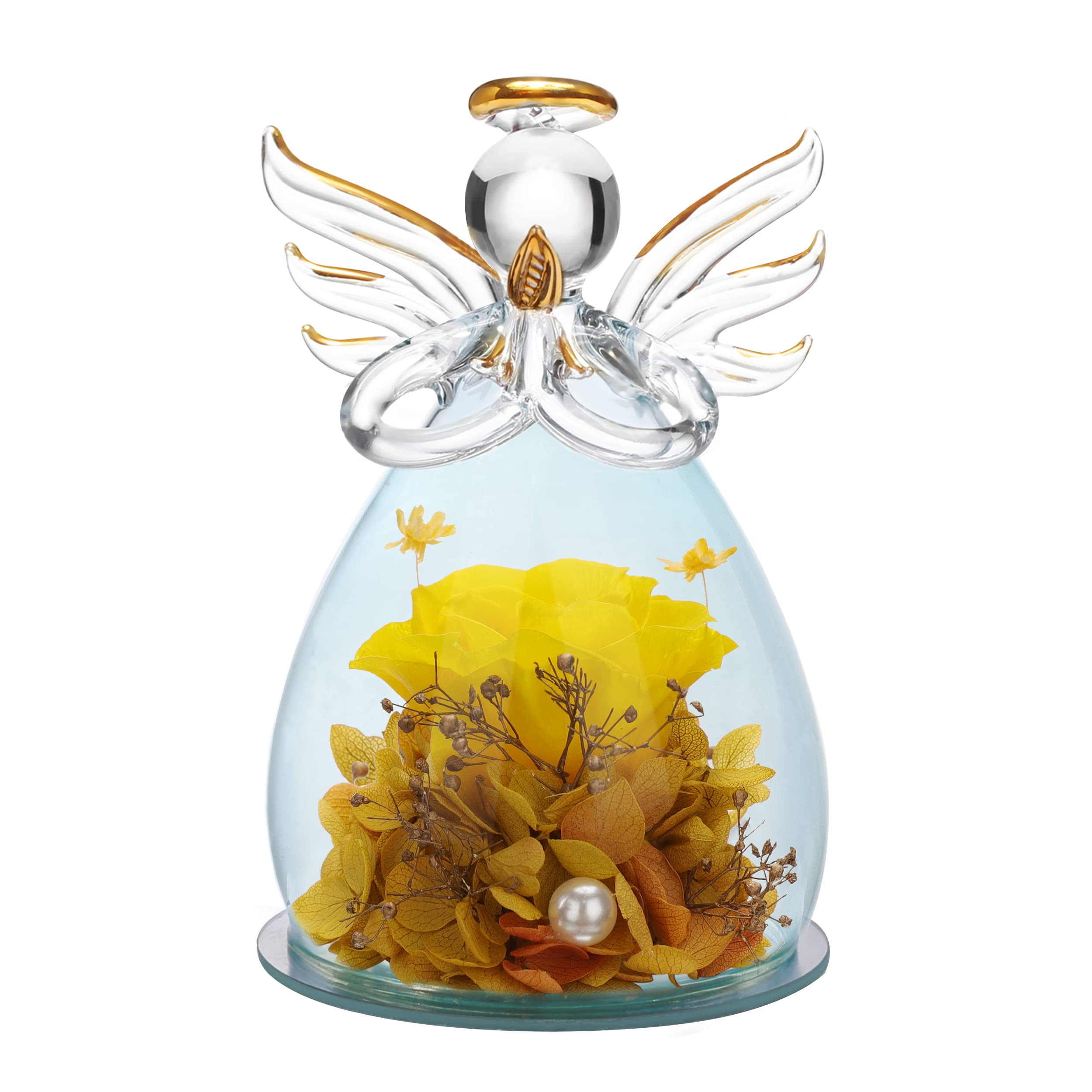 ANLUNOB Glass Angel Figurine with Yellow Flowers - Thoughtful Gift for Mother's Day, Birthday, Anniversary, Wedding (Perfect for Women, Mom, Grandma & Wife) - Home Decor, Shelf Display & Special Occasion Present