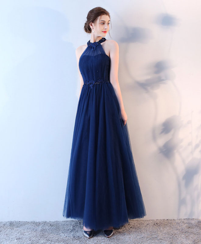 Elegant Blue Halter Tulle Long Prom Dress for Women - Formal Evening Gown for Homecoming, Wedding, Ballroom Dance & Special Occasions