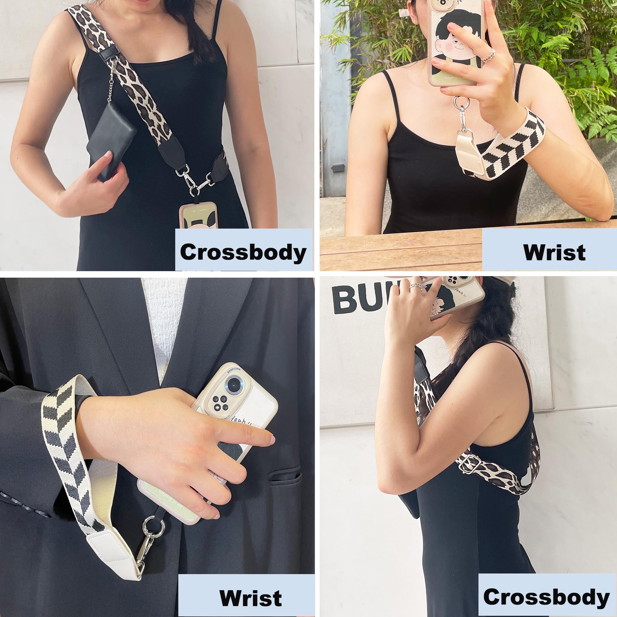 Adjustable Crossbody Phone Strap with Zippered Wallet Pouch - Universal Clip-on Phone Holder for iPhone, Samsung & All Smartphones - Hands-Free Convenience for Shopping, Travel & Daily Use (Leopard Print)