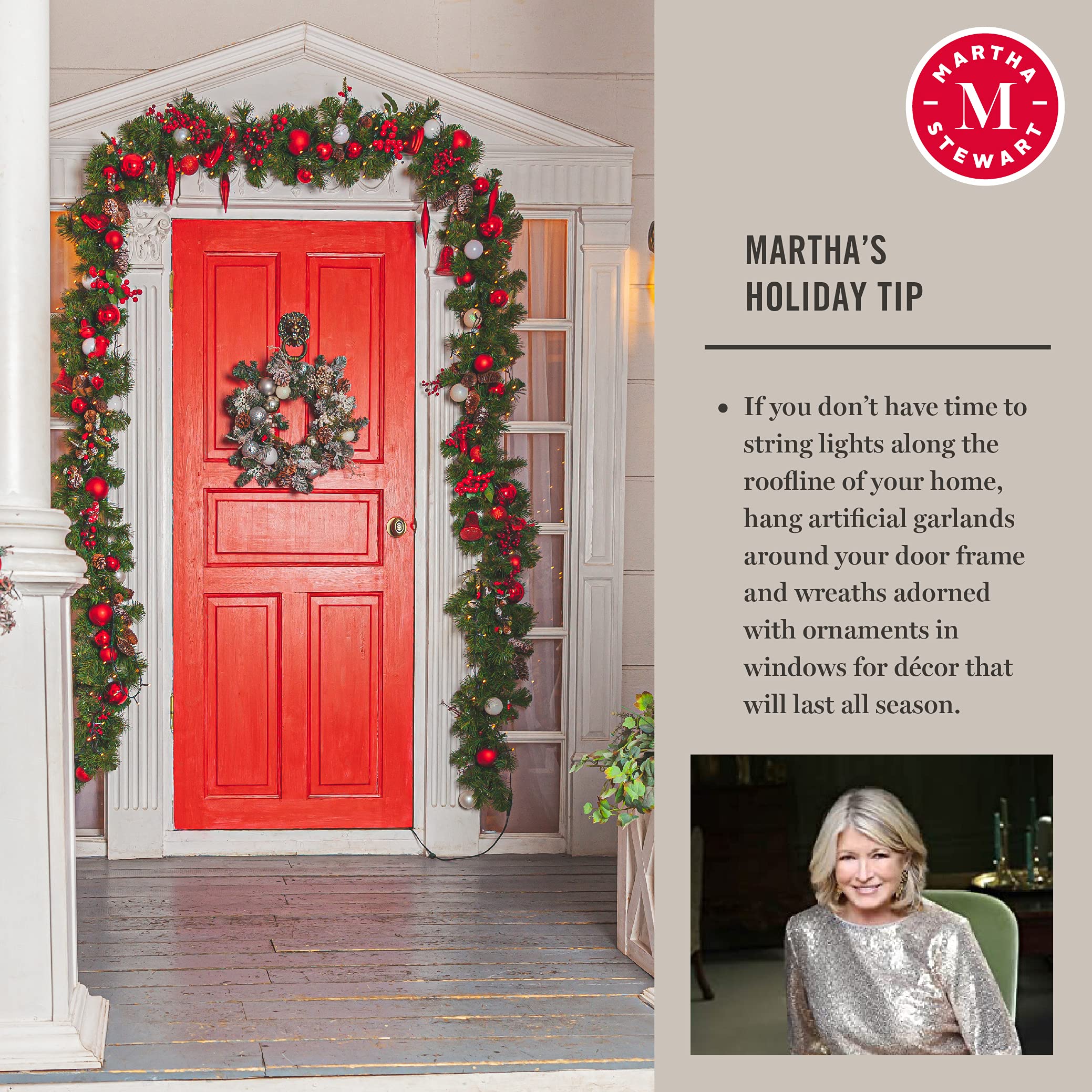 Martha Stewart 6.5ft Flocked Natural Pine Pre-Lit Artificial Christmas Tree with Clear White Lights - Perfect for Holiday Home Decor & Festive Celebrations