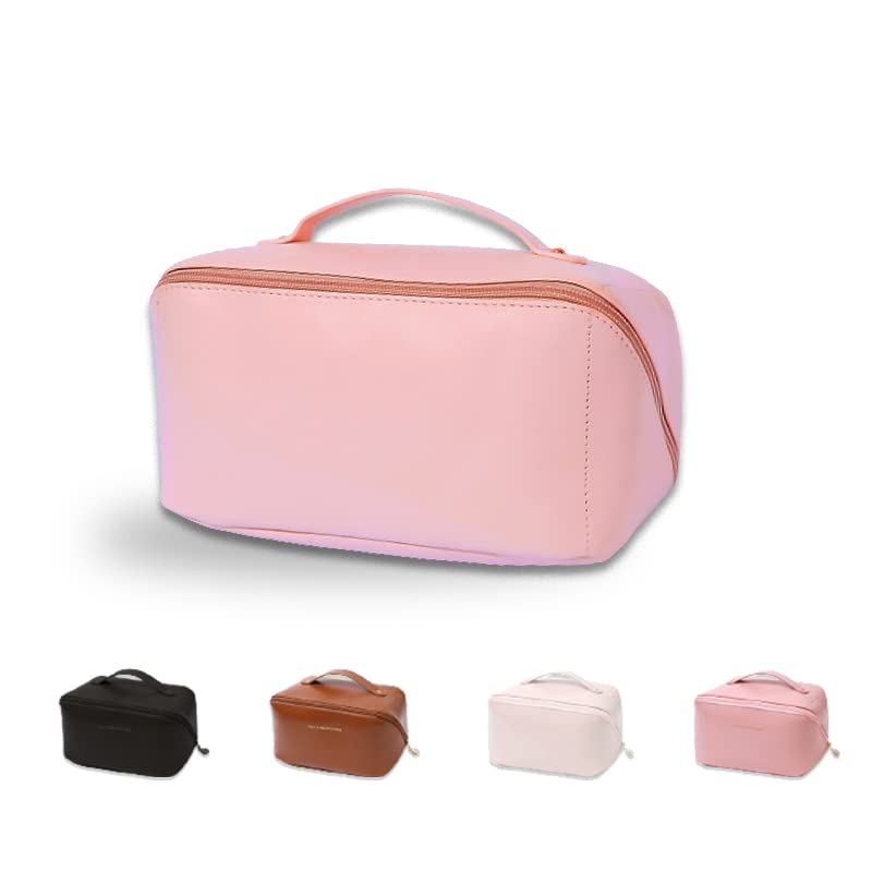 2024 Large-Capacity Travel Cosmetic Bag - Waterproof Makeup Organizer with Multiple Compartments & Handle, Pink Toiletry Bag for Skincare, Cosmetics & Essentials | Perfect for Vacation, Gym & Daily Use