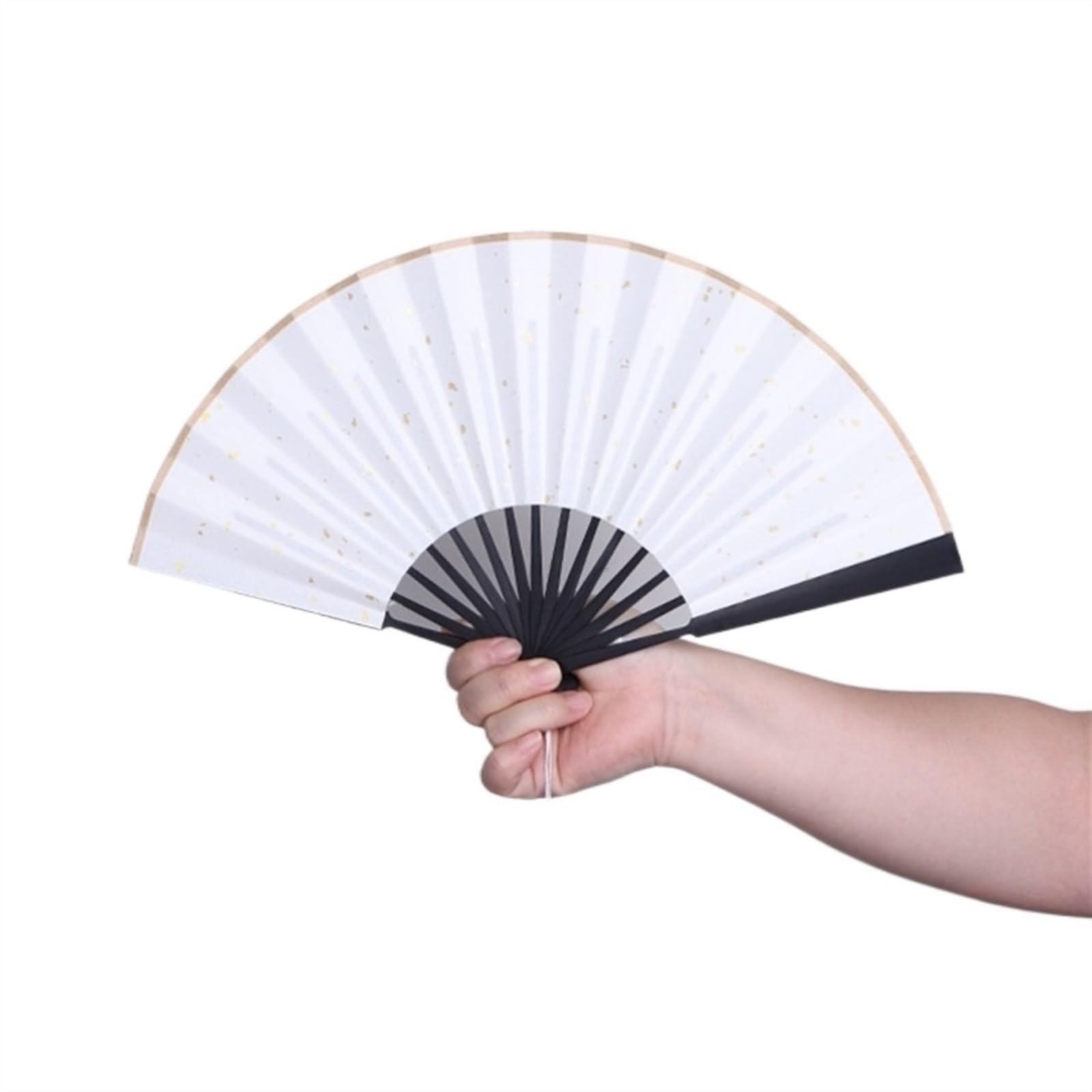 YLWX Mini Handheld Paper Fan - Gold-Plated Chinese Style Folding Fan - Small Performance Prop for Hanfu & Cosplay - Ancient Oriental Decorative Fan (White, Size S, Pack of 2) - Perfect for Weddings, Tea Ceremonies, Costume Parties & Cultural Events