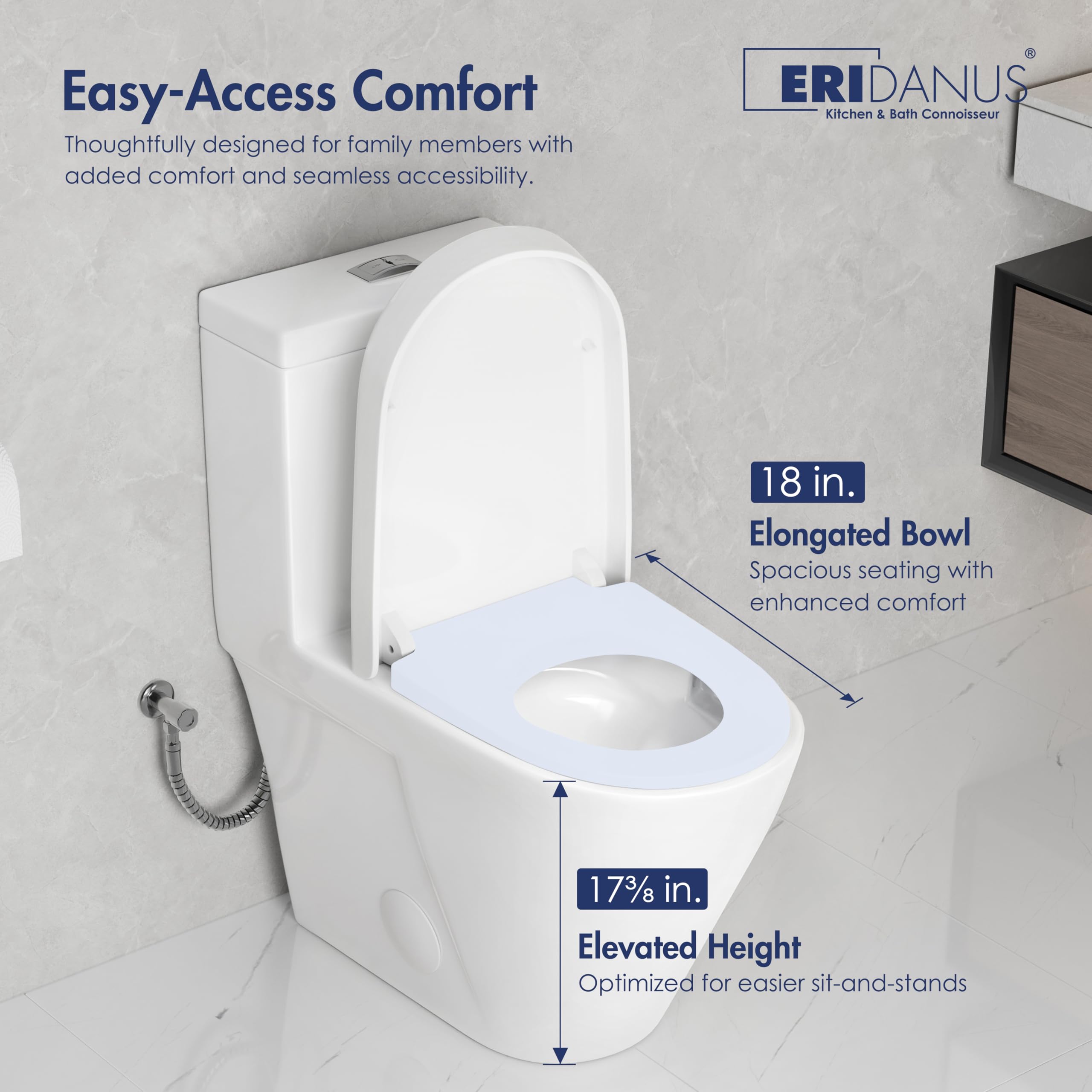 Eridanus One Piece Toilet with Comfort Chair Seat - ADA Compliant 17.3