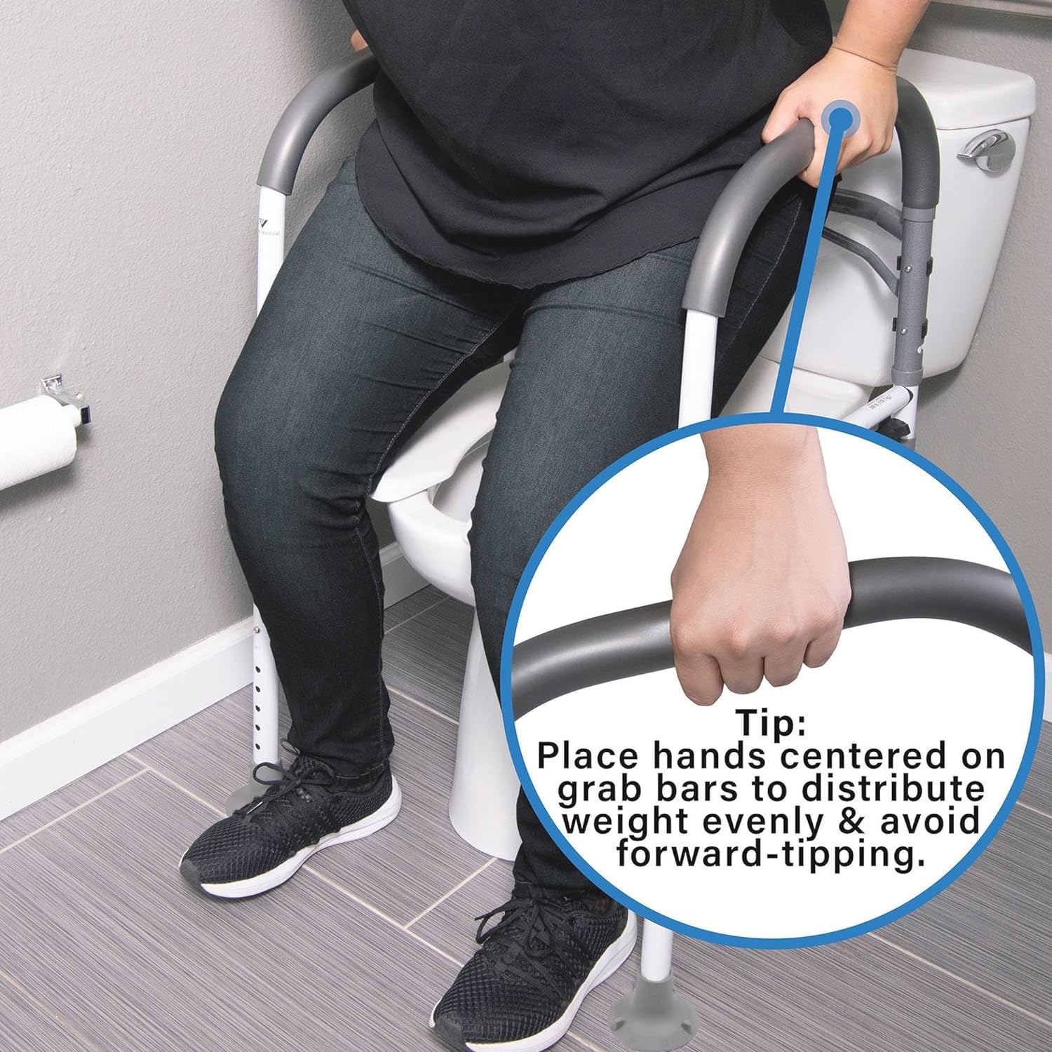 Vaunn Adjustable Shower Chair with Arms & Folding Toilet Safety Rail - FSA/HSA Eligible Medical Bathroom Safety Bundle for Elderly & Disabled