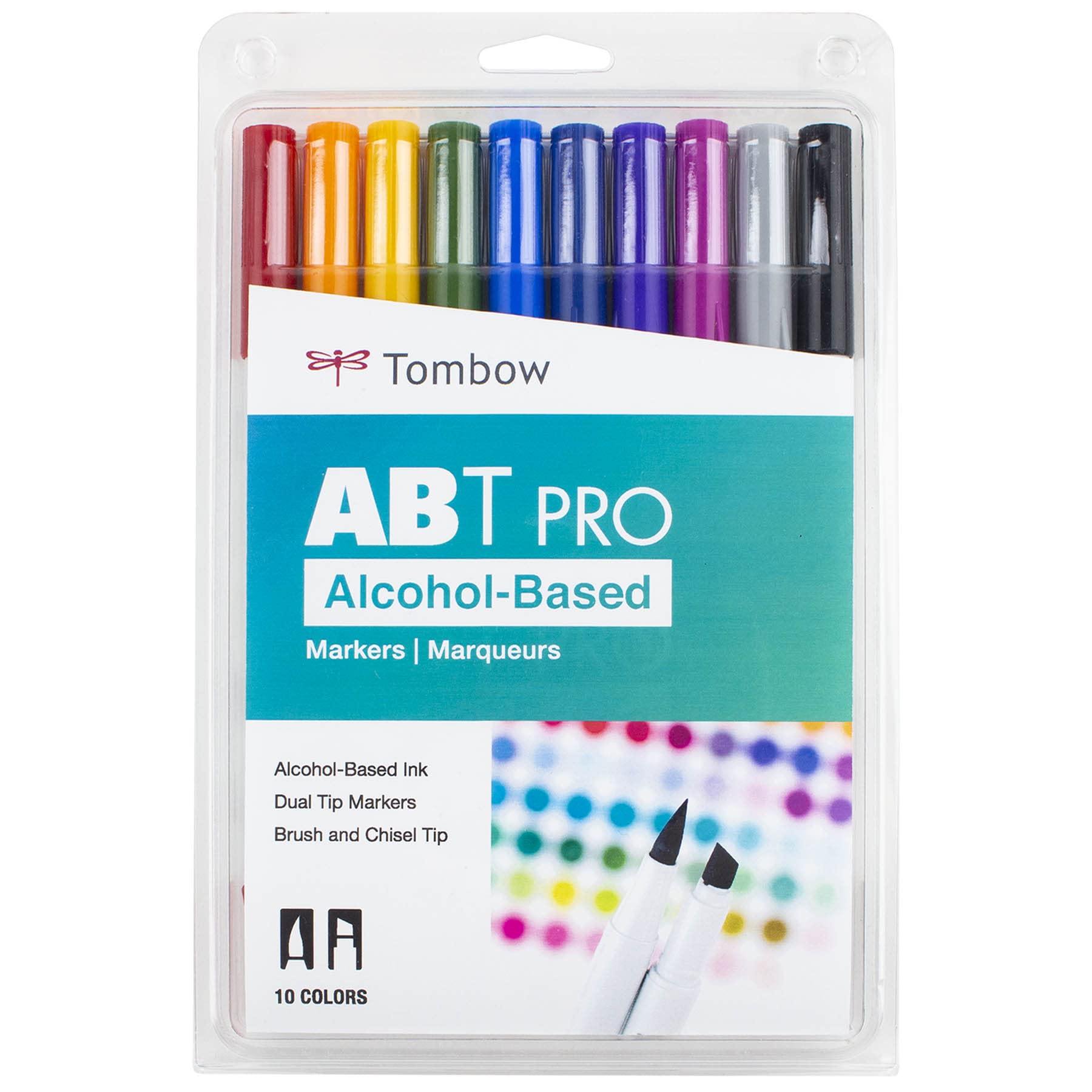 Tombow 72519 ABT PRO Alcohol-Based Dual Brush Markers - Bold Palette Set of 10 - Ideal for Illustration, Calligraphy & Adult Coloring Books