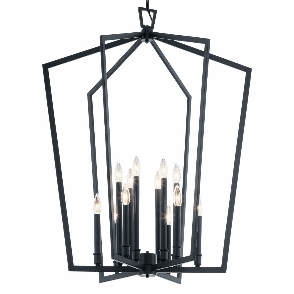 12-Light Farmhouse Caged Foyer Chandelier - Black Metal Rustic Ceiling Light Fixture for Entryway, Dining Room & Kitchen Decor