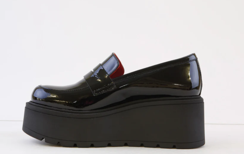 MARCO MOREO Black Patent Leather Chunky Platform Loafers for Women - Stylish & Comfortable Slip-On Shoes for Office, Casual Outfits & Everyday Wear